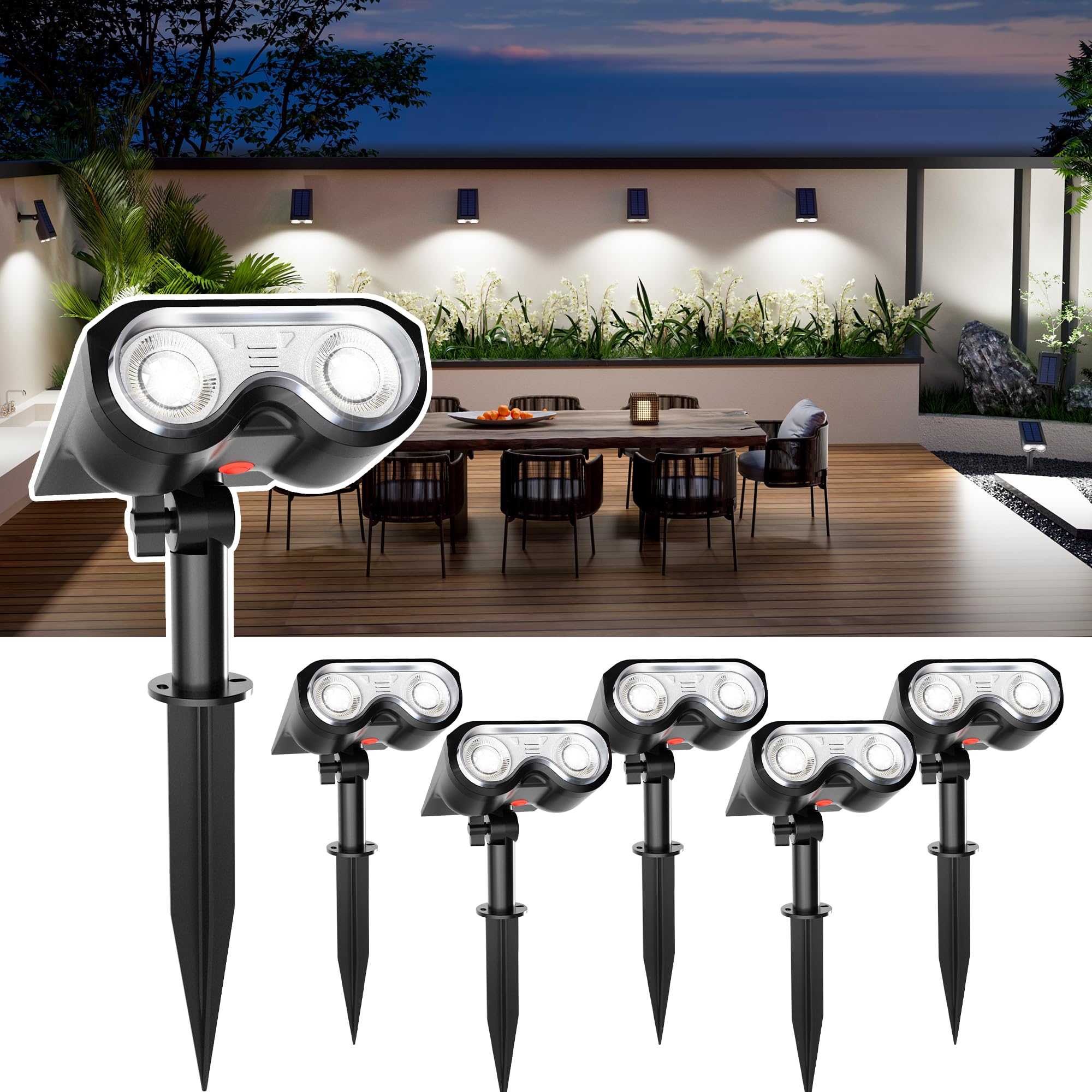 Hmdecor Solar Spot Lights Outdoor, Ip67 Waterproof 6 Pack 3 Lighting Modes Landscape Spotlights For Yard Garden Yard Pool Fence