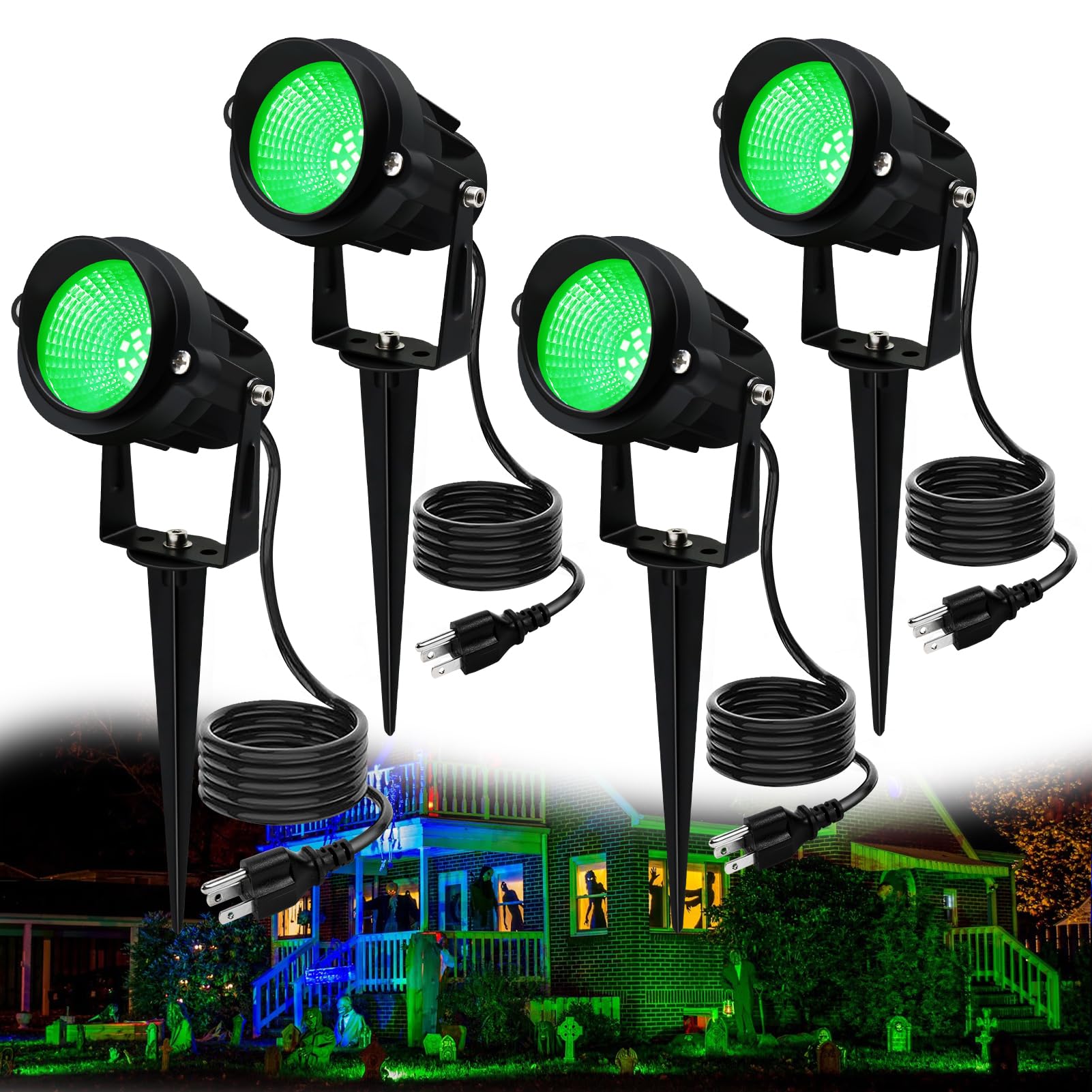 Qeeanmo Halloween Outdoor Landscaping Spotlight 12W Outdoor Christmas Light Green LED Landscape Lighting for Yard Garden Home Decoration 4Pack