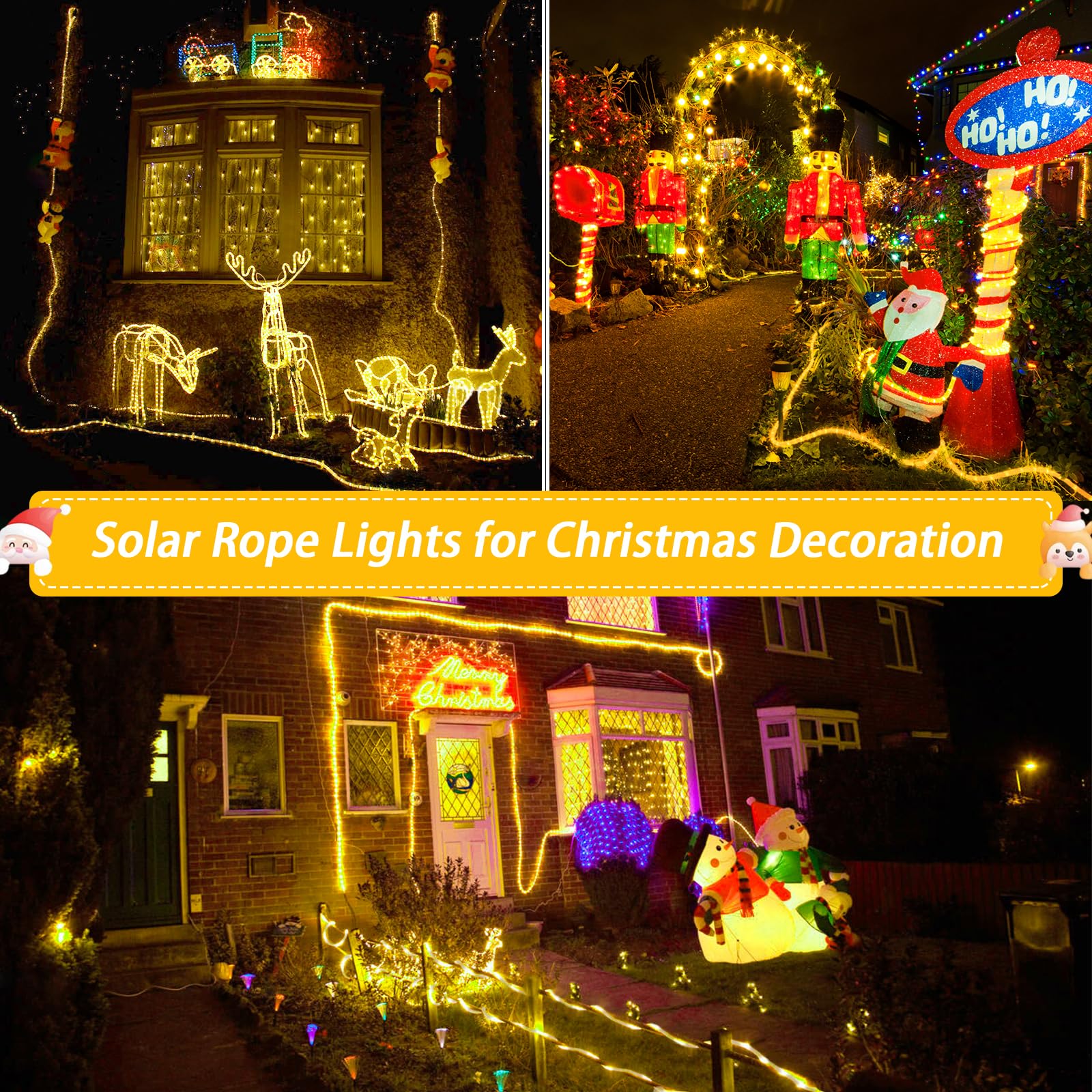 JMEXSUSS Solar Rope Lights, 200 LED, 66ft, Waterproof, 8 Modes, Warm White, Outdoor Lighting for Fence, Gazebo, Yard, Walkway