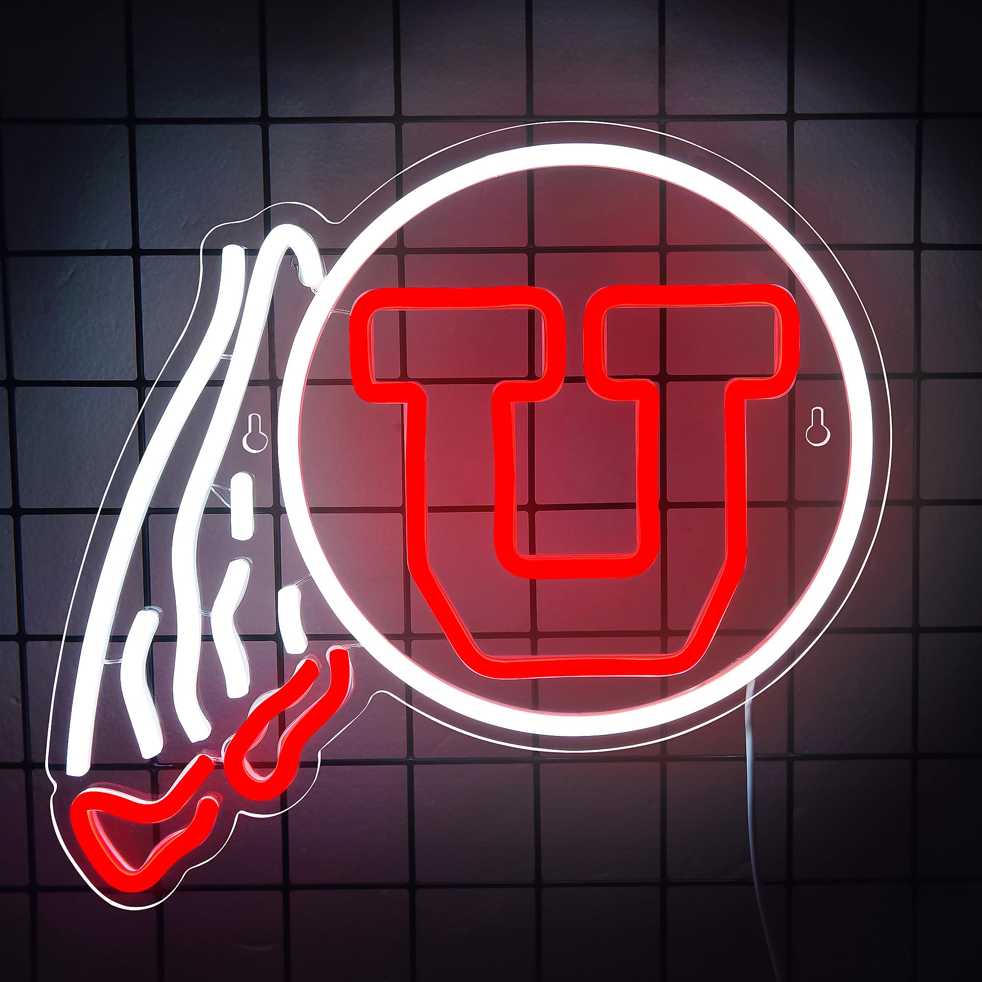 LALAON University Neon Sign LED Wall Decor for Football Team, 12.9x11.8in, Red and White Acrylic, Model ZKXD10001
