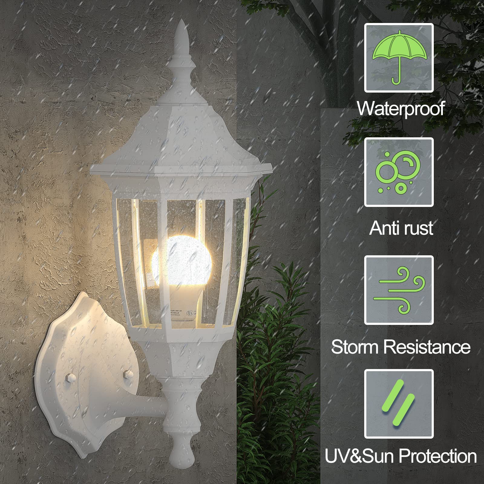 EMART Dusk to Dawn Outdoor Porch Sconce, LED Waterproof Light Fixture, White, Model EM-WGL-1-PS, 1 Pack