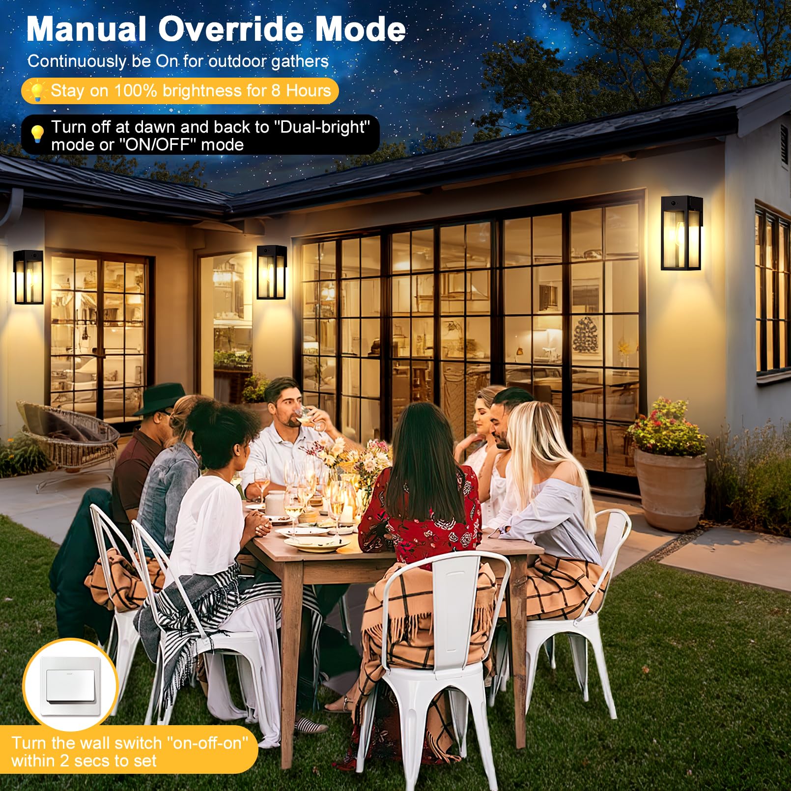 OYKYOHEI Porch Lights with GFCI Outlet, Dusk to Dawn Sensor, Waterproof Metal Wall Sconce, 11.88" Black, 1-Pack