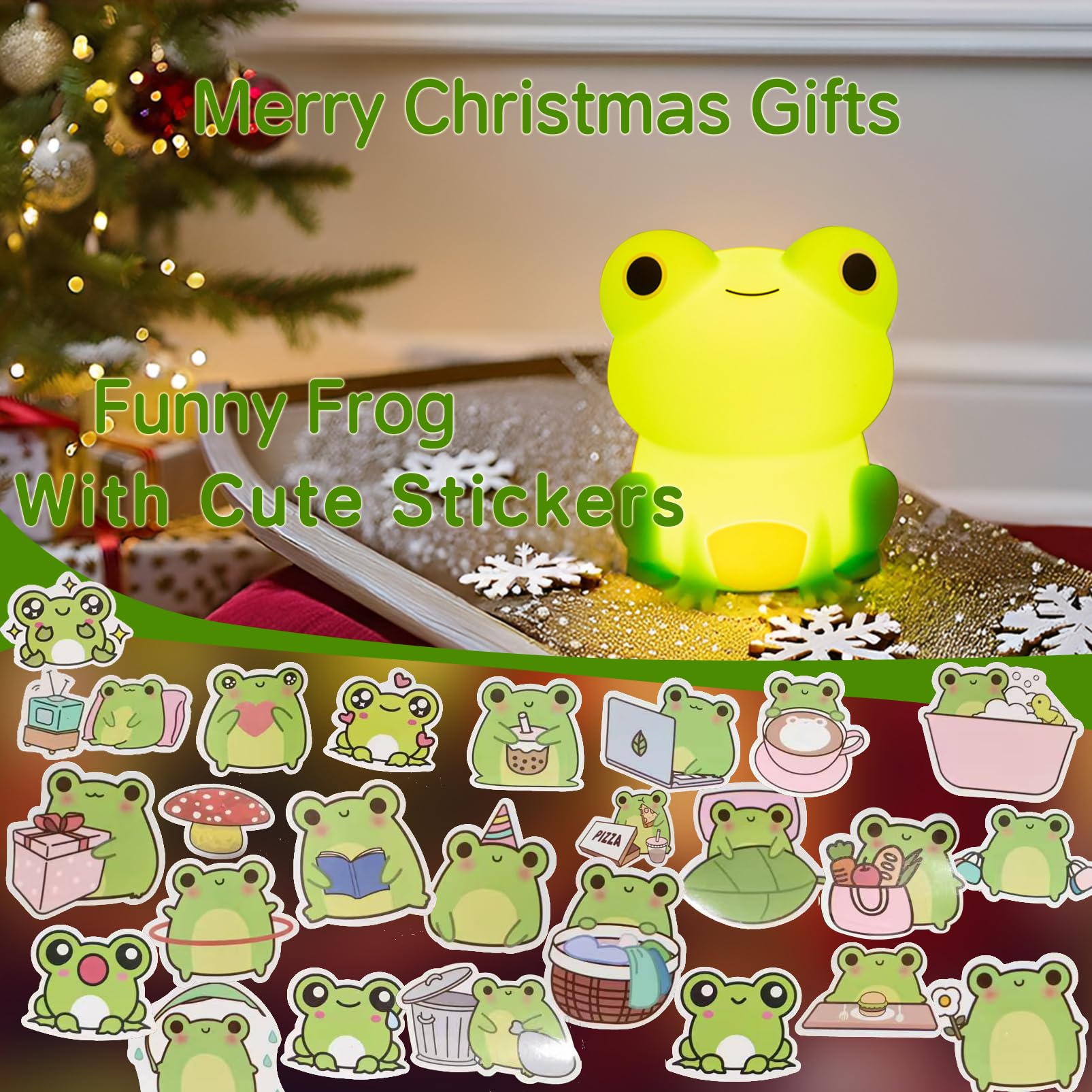 Smoorita Night Light For Kids, Frog Lamp With Cute Frog Stickers, Night Lamp Bedroom Nightlight For Baby Girl Boy Teem, Silicone