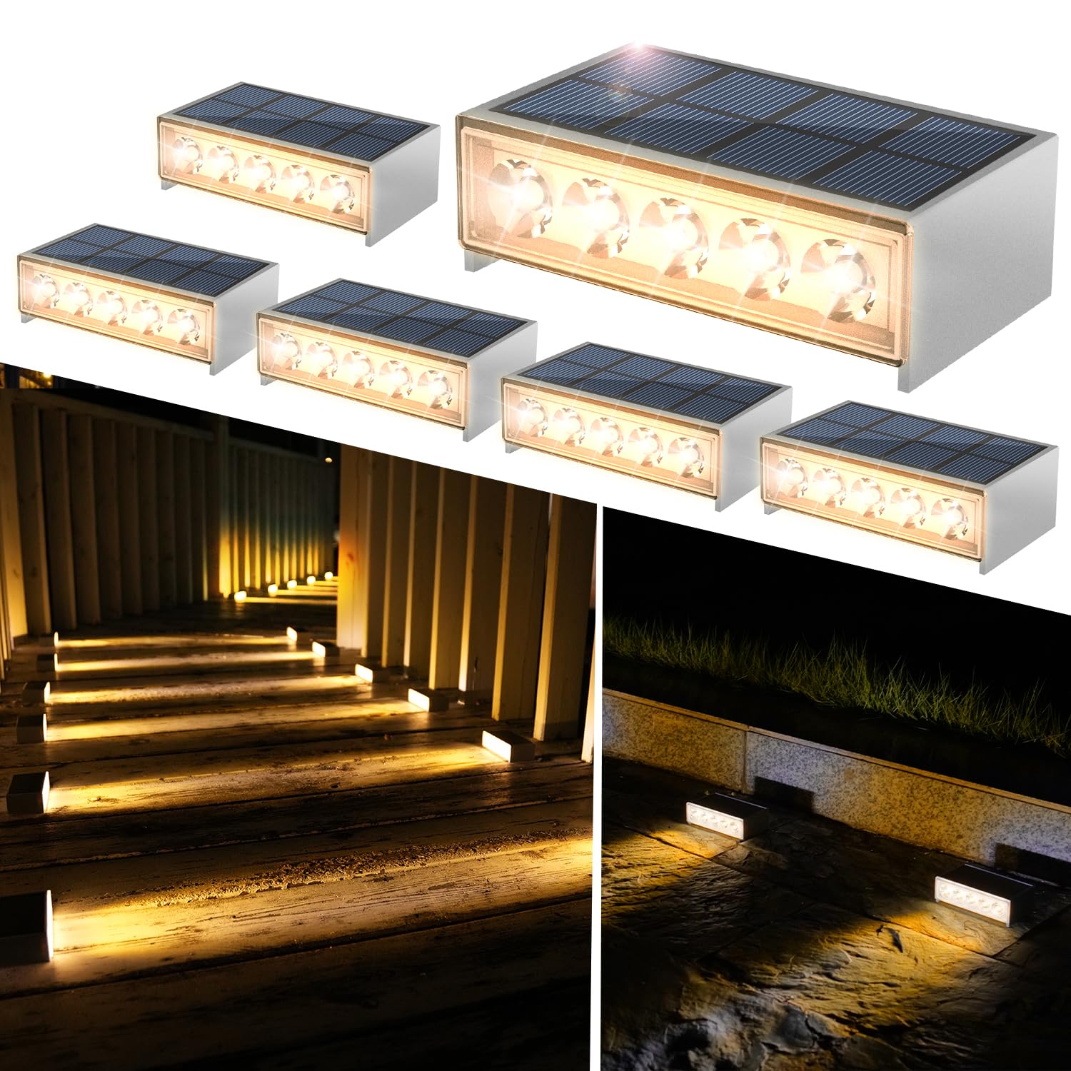 T-SUN Step Light Outdoor Solar Step Lights for Outside Solar Stair Lights Waterproof LED Solar Lights for Stair Deck Pathway Pat