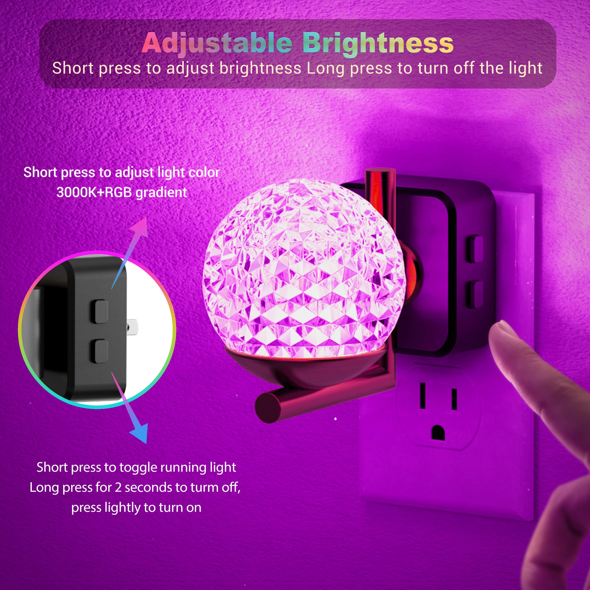 JandCase LED Night Light - 3000K Warm White & RGB Color Changing - Dusk to Dawn Sensor - 1 Pack - Sphere Design