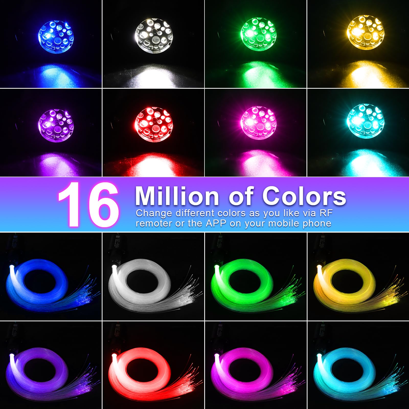 WEBUPAR Fiber Optic Star Lights Kit - 500pcs, Aluminum, 9.8ft, RGBW, Twinkle Effect, Sound-Activated, Remote Control, Model QJ-L006