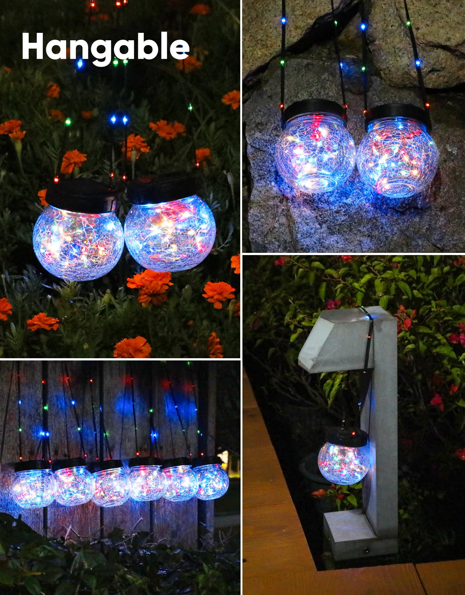 Partphoner Solar Lights Outdoor Waterproof 12-Pack  Solar Powered Hanging Lantern  ed Glass Hanging Globes For Yard Decor Christmas Decoration  Shepherd Hook  Garden Tree Ornaments  Rgb