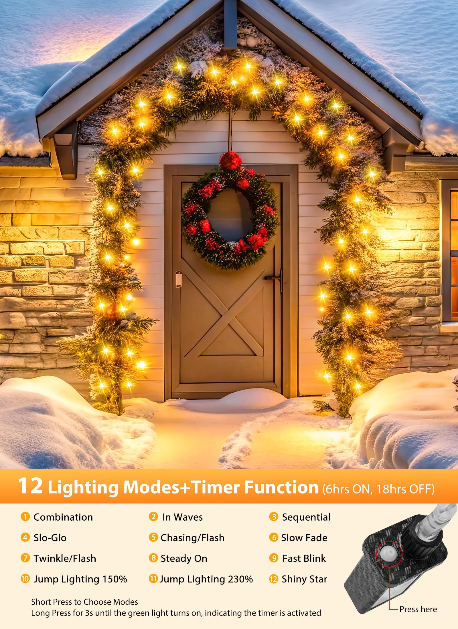 Minetom Christmas Tree Lights Outdoor Cluster Lights - 200 Led 10 Ft Christmas Firecrackers String Lights, 12 Modes Timer Waterp