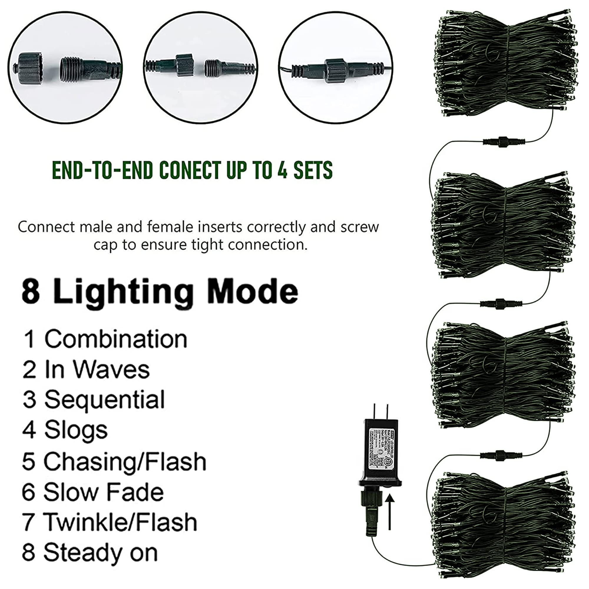 Tw Shine Christmas Lights, 400 Led 132Ft Outdoor Christmas Lights Plug In With 8 Modes, Waterproof Christmas Lights Outdoor, Ind