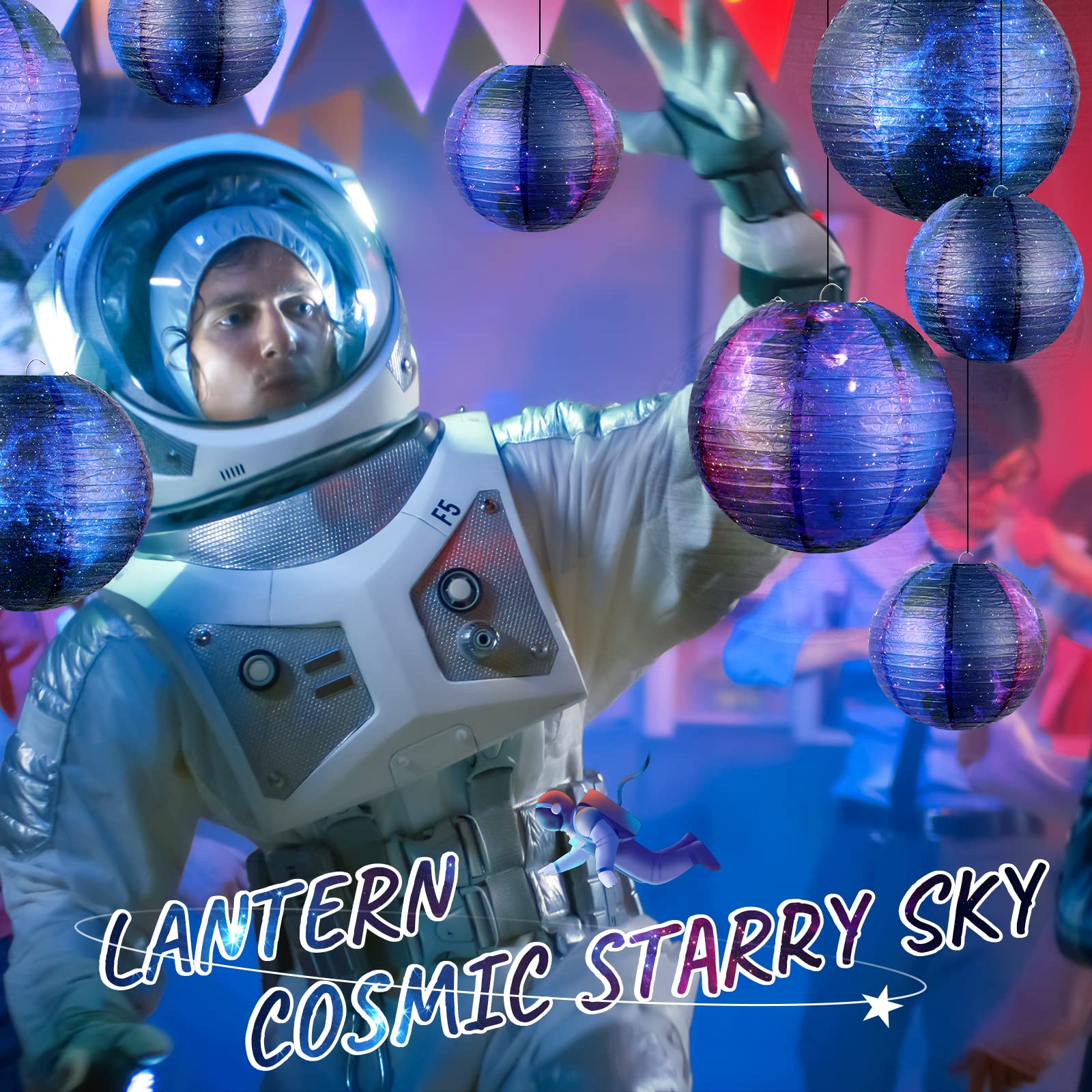 Hortsun Galaxy Print Paper Lanterns - 10 Pack, Space Themed, 8&quot;/6&quot; Hanging Decor For Parties
