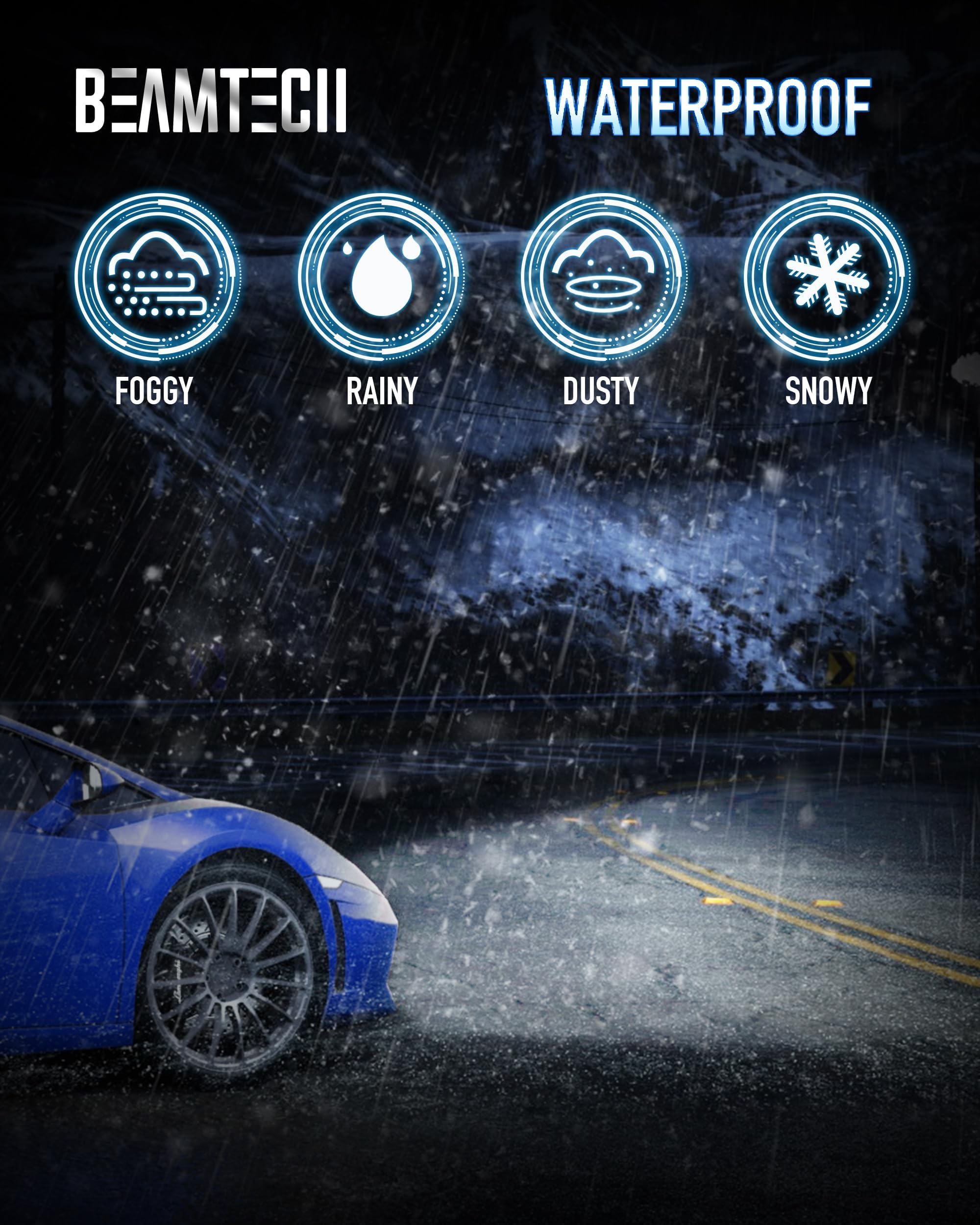 BEAMTECH H13/9008 Fanless LED Bulbs, 300% Brighter 6500K White Fog Light, Pack of 2, Aluminum, for Car & Powersports