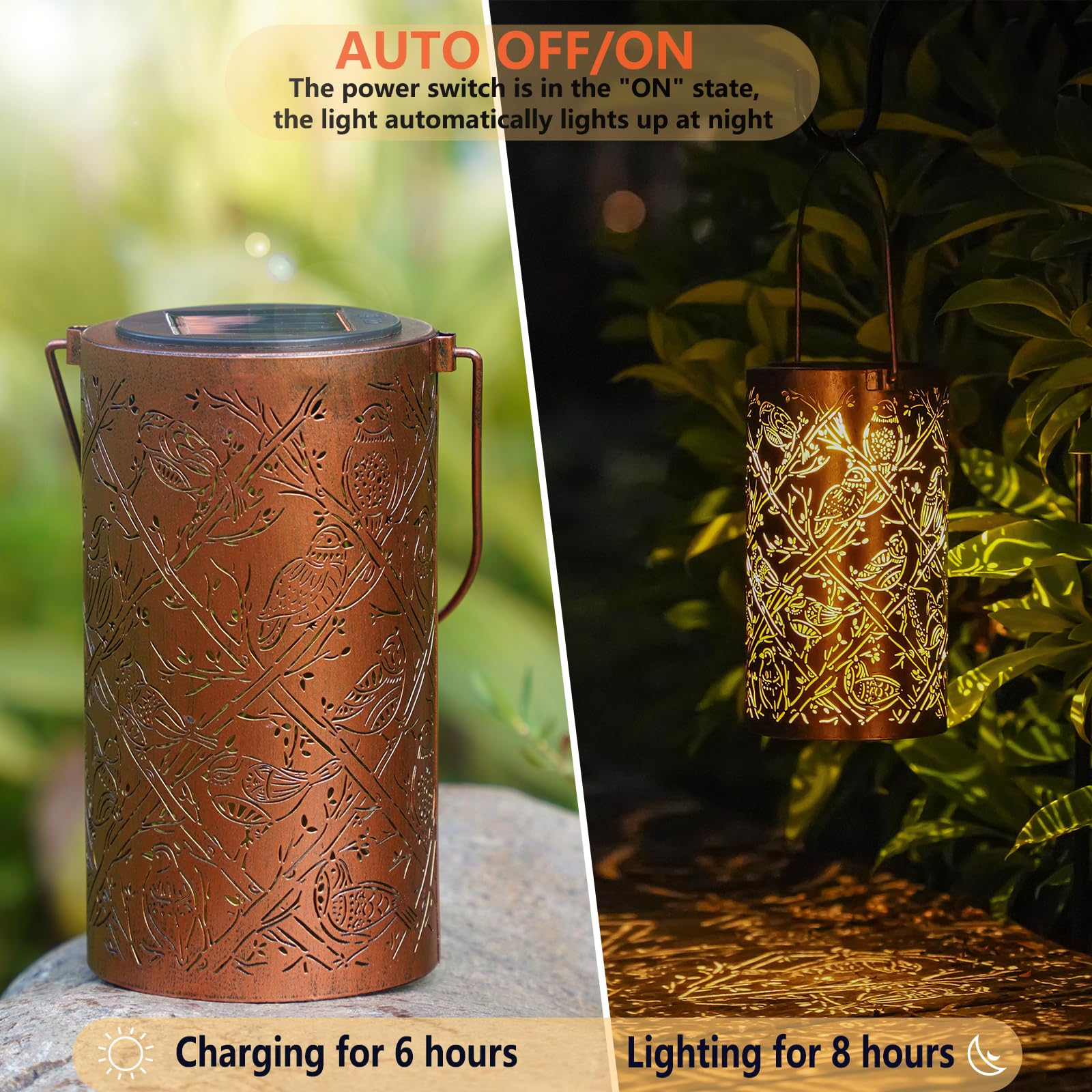 Solar Cardinal Lanterns Outdoor Hanging Decor Lantern,Waterproof Hollow Out Metal Decorative Garden Light,Graceful Decoration Fo