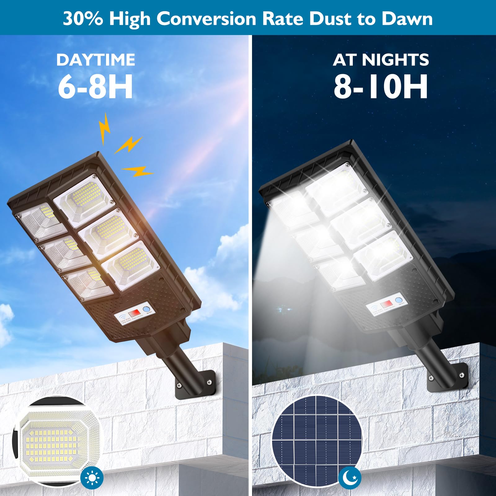 Vuaa 4 Pack Solar Street Lights - Outdoor Waterproof, 6500K 10000Lm Led Solar Lights For Outside Dusk To Dawn, Flood Lighting Wi