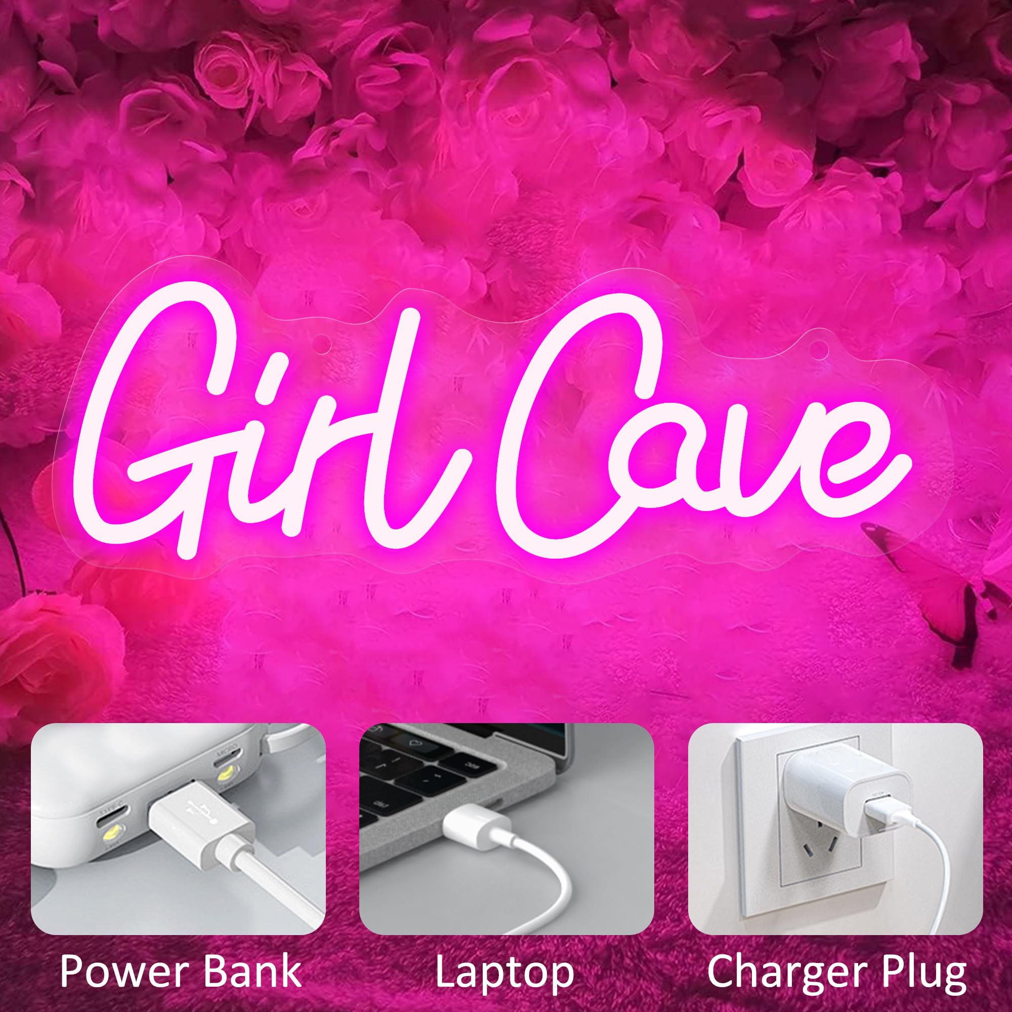 YuanDian Neon Sign, Dimmable Pink LED Wall Decor, Medium Acrylic, USB Powered