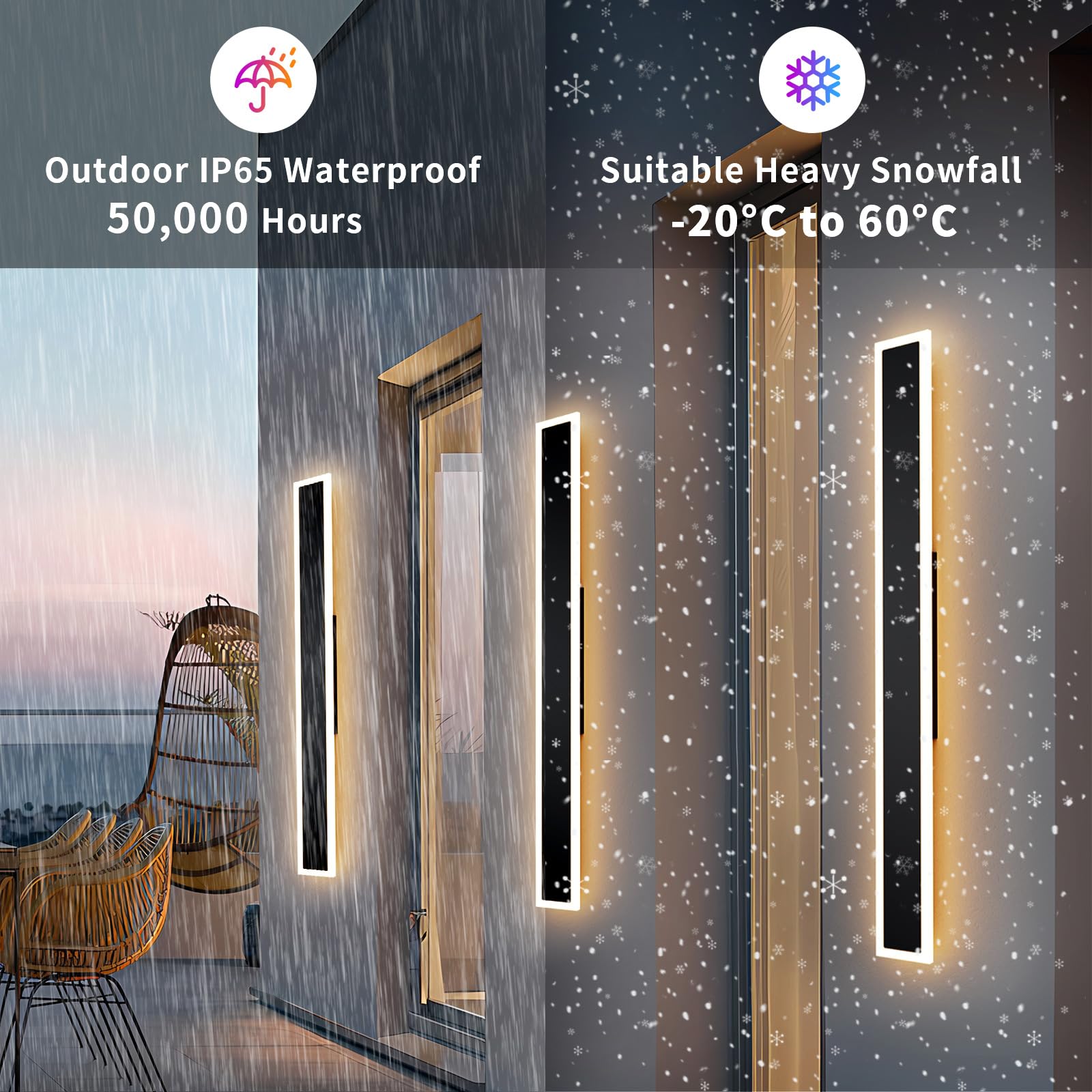 LannlKer Outdoor Wall Lights 47.2in Dimmable 3000K-6000K IP65 Waterproof Black Metal Sconce Model BD-WJ