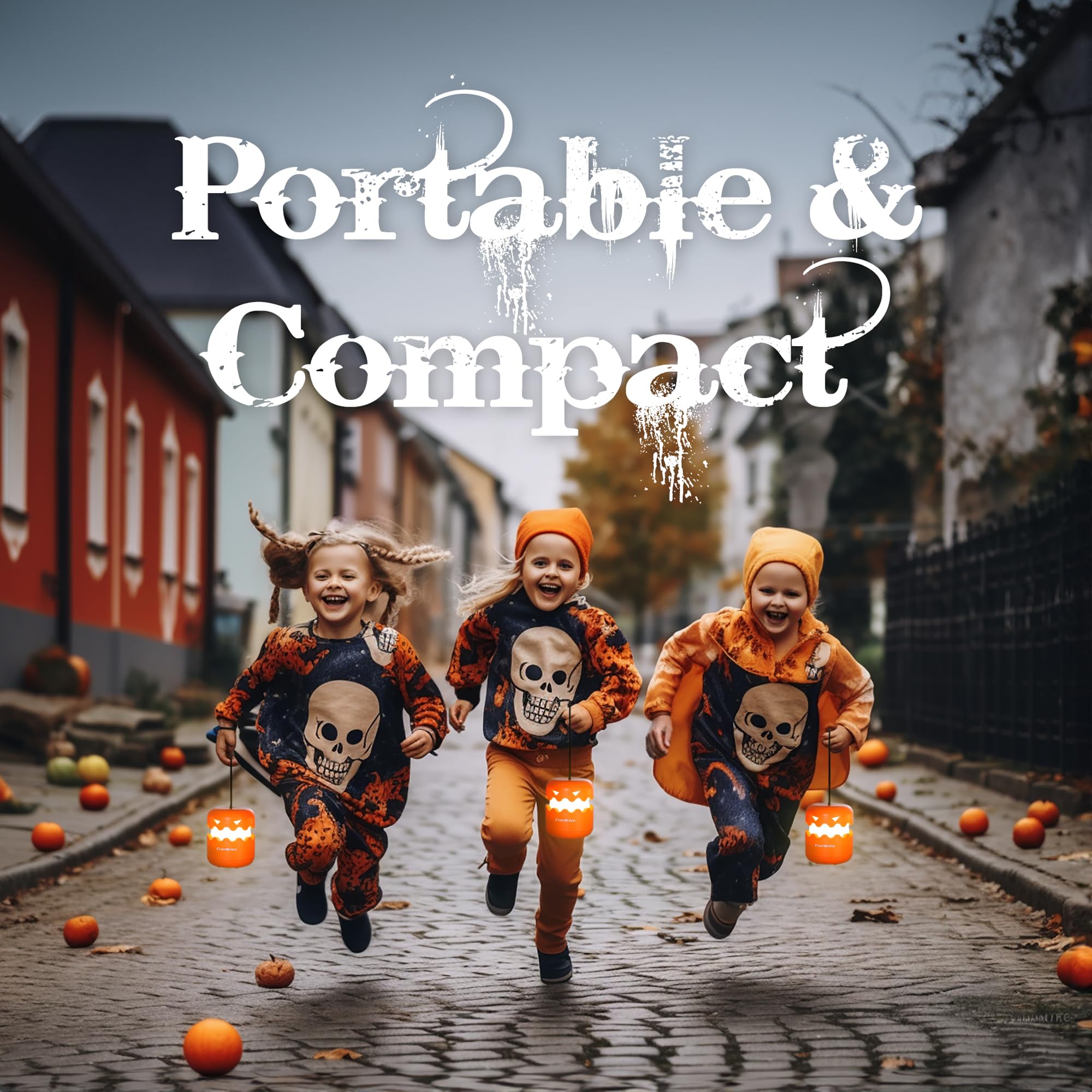 EverBrite 3-Pack Collapsible Halloween Pumpkin Lanterns, Orange ABS Light-Up Jack O' Lanterns for Kids, Model E041044A