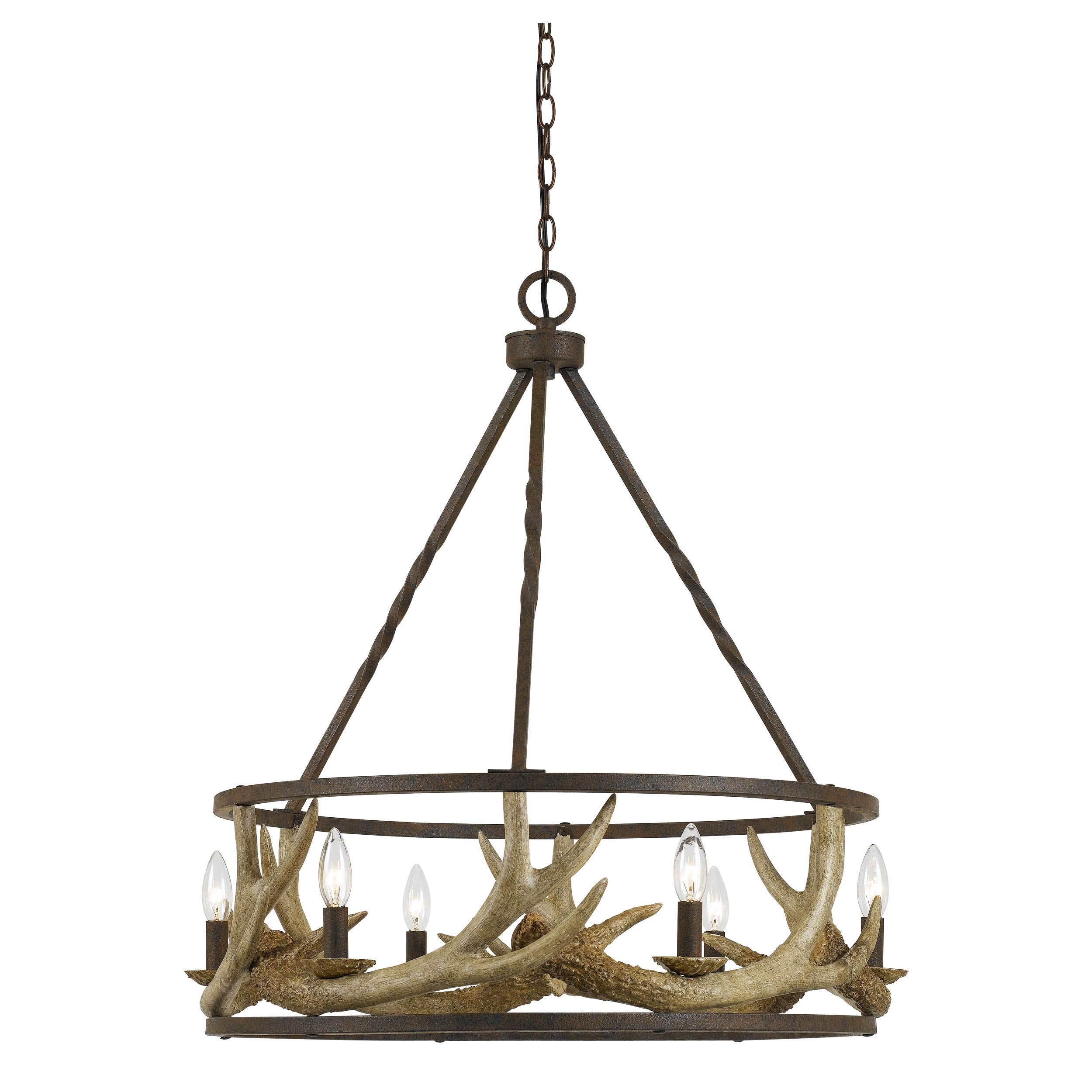 Benzara 6 Bulb Chandelier Metal Frame Resin Antler Design Bronze and Gold Model BM225617