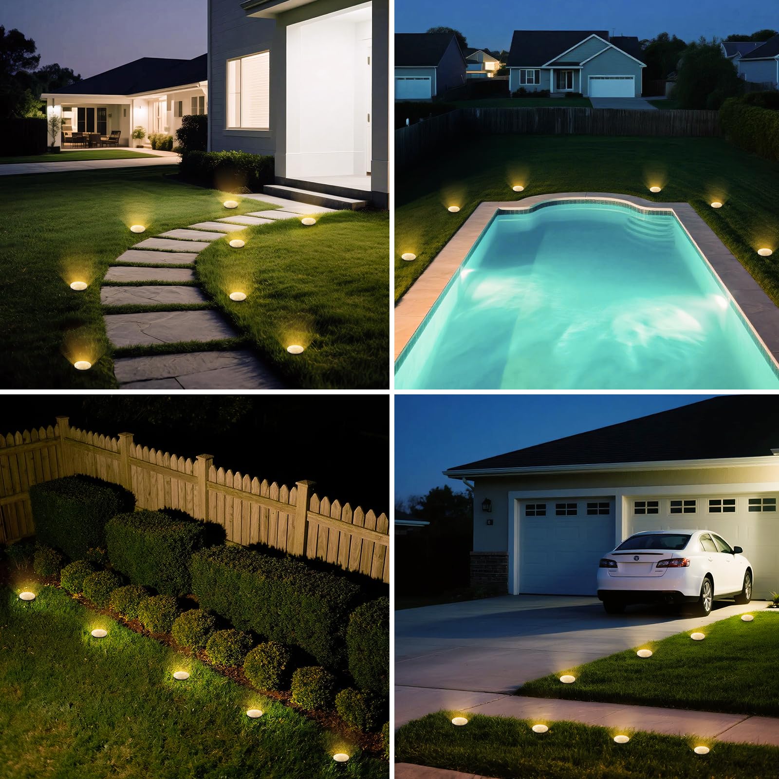 Vighep Mini Outdoor Solar Lights 8 Pack Solar Garden Light For Outside Ip65 Waterproof  8 Led Disc Landscape Lighting For Garden Yard Driveway Walkway Poolside Deck Lawn Patio Warm White