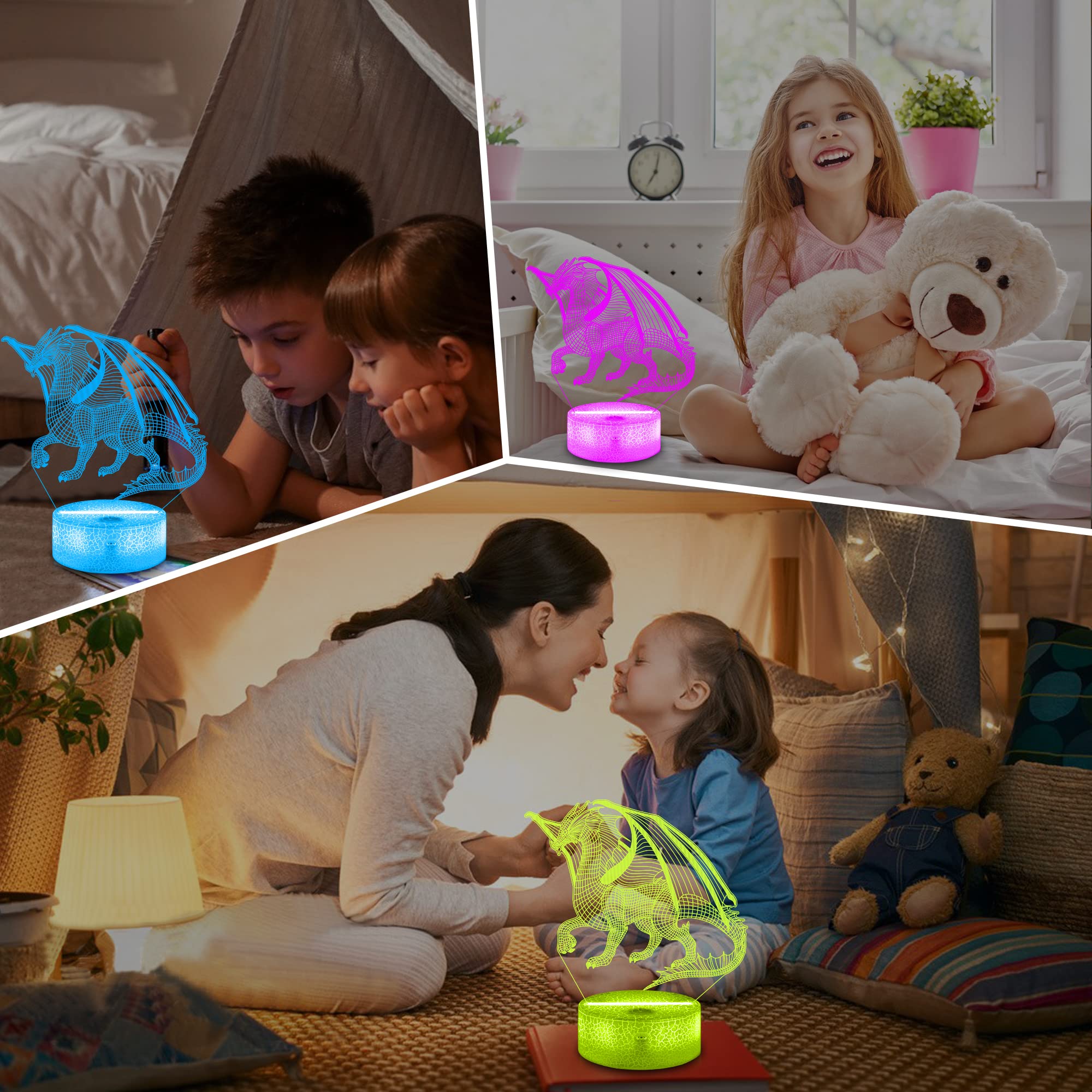 Lampeez 3D Dragon Lamp - Color Changing Night Light with Remote, Kids Bedroom Decor, Model FS-2810-9999, Dragon2 Color