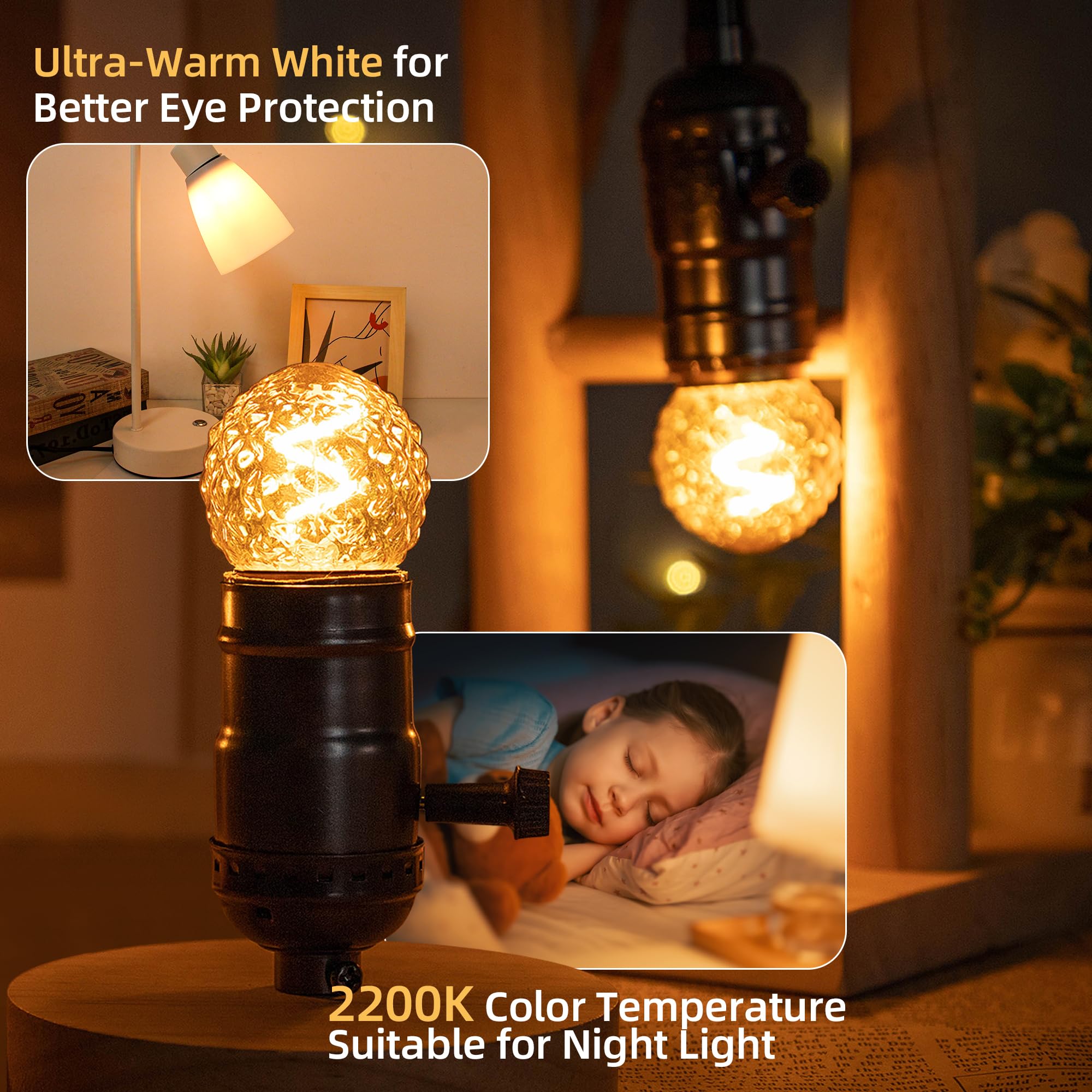 Grensk E26 Low Watt Led Amber Light Bulbs 10Watt, 1W Mini Globe Edison Small Light Bulbs,2200K Warm White Decorative Nightlight Bulbs For Indoor Or Outdoor,Glass,80Lumens,2Pcs