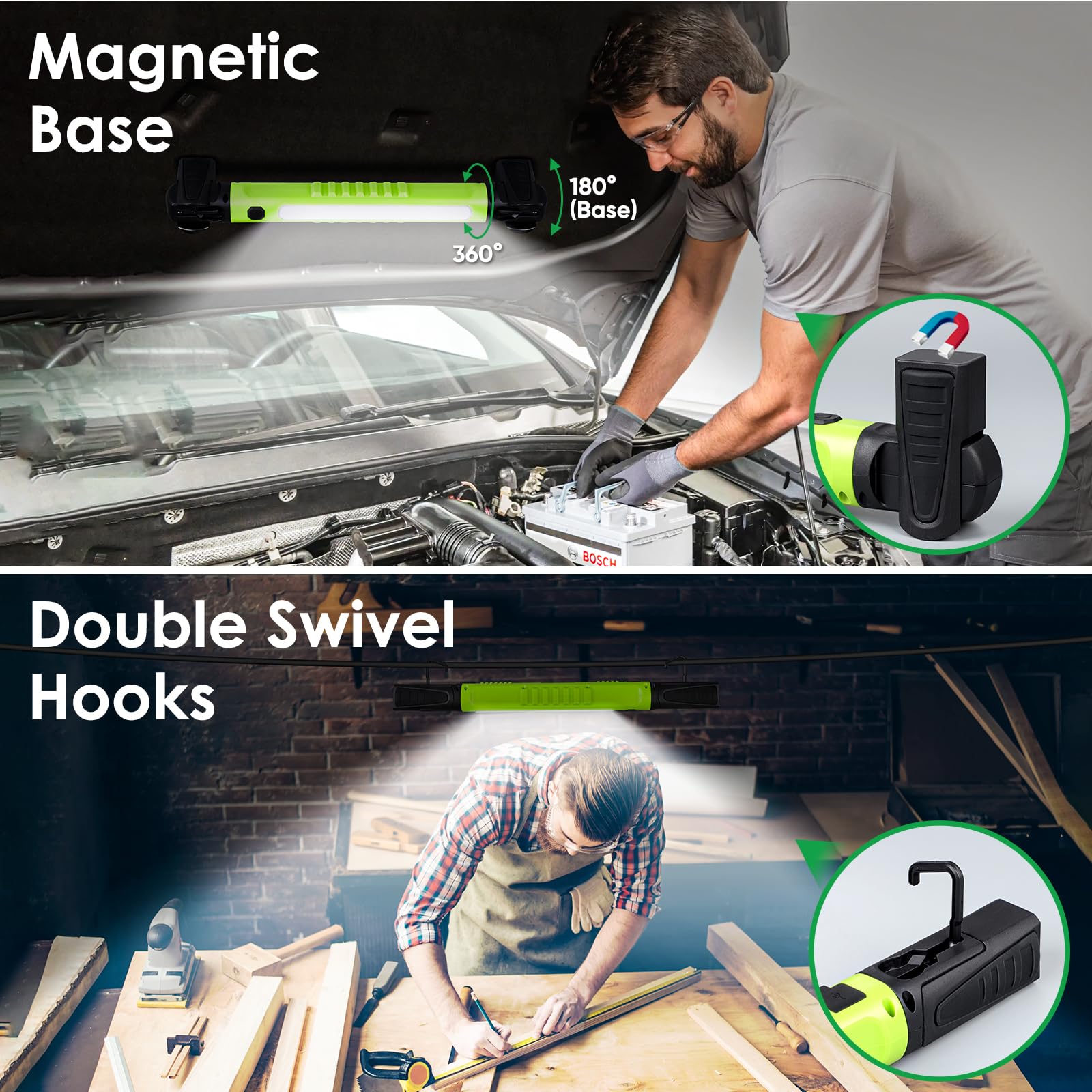 Ropelux 3rd Gen Work Light 3200LM, Rechargeable Magnetic Trouble Light, Dark Green, Model JJWL03, Portable for Car Repair and Emergency Use