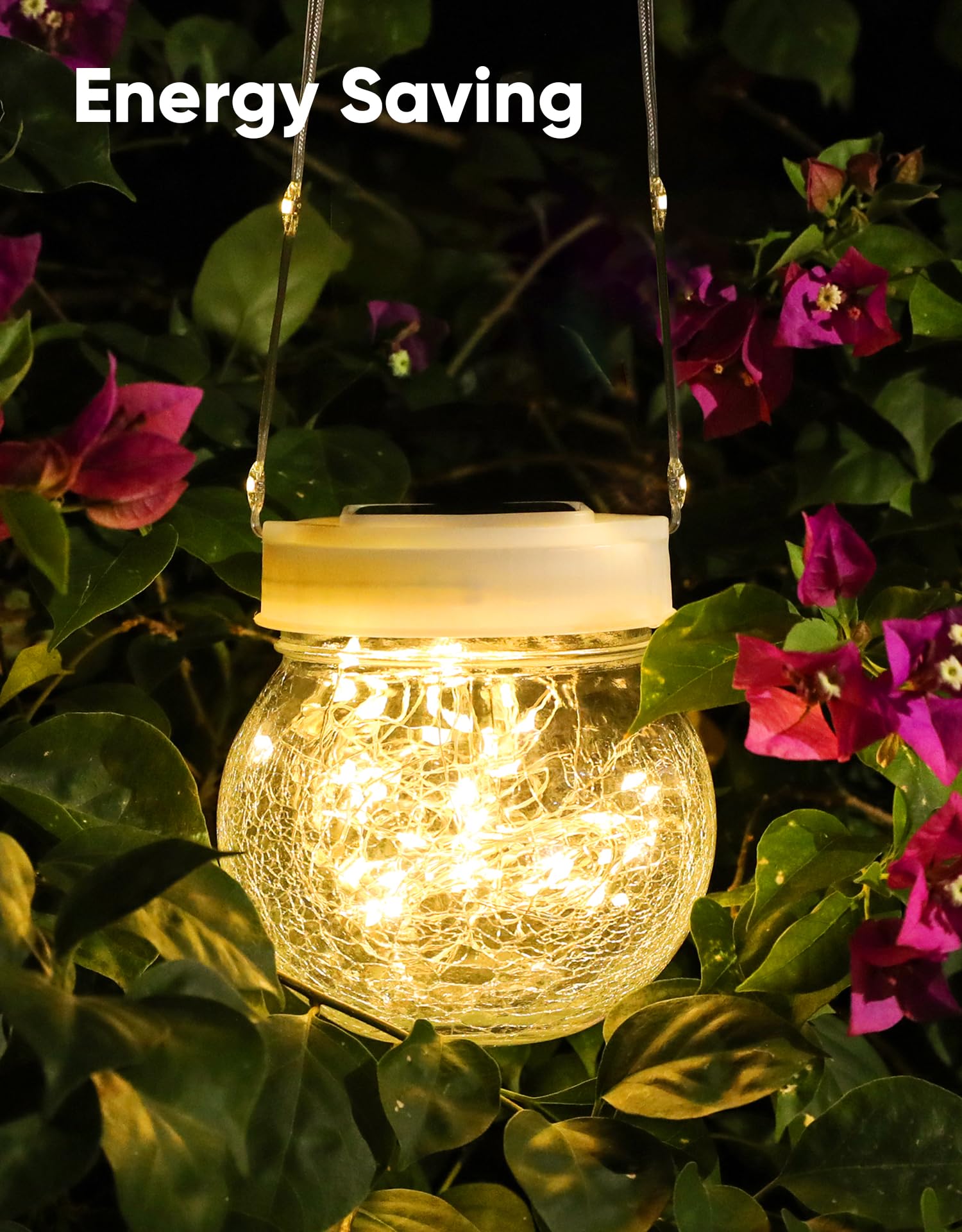 PARTPHONER Solar Lanterns 6-Pack - Waterproof Hanging Lights, Cracked Glass, Warm White, Model PASO052AW6, Perfect for Outdoor Decor