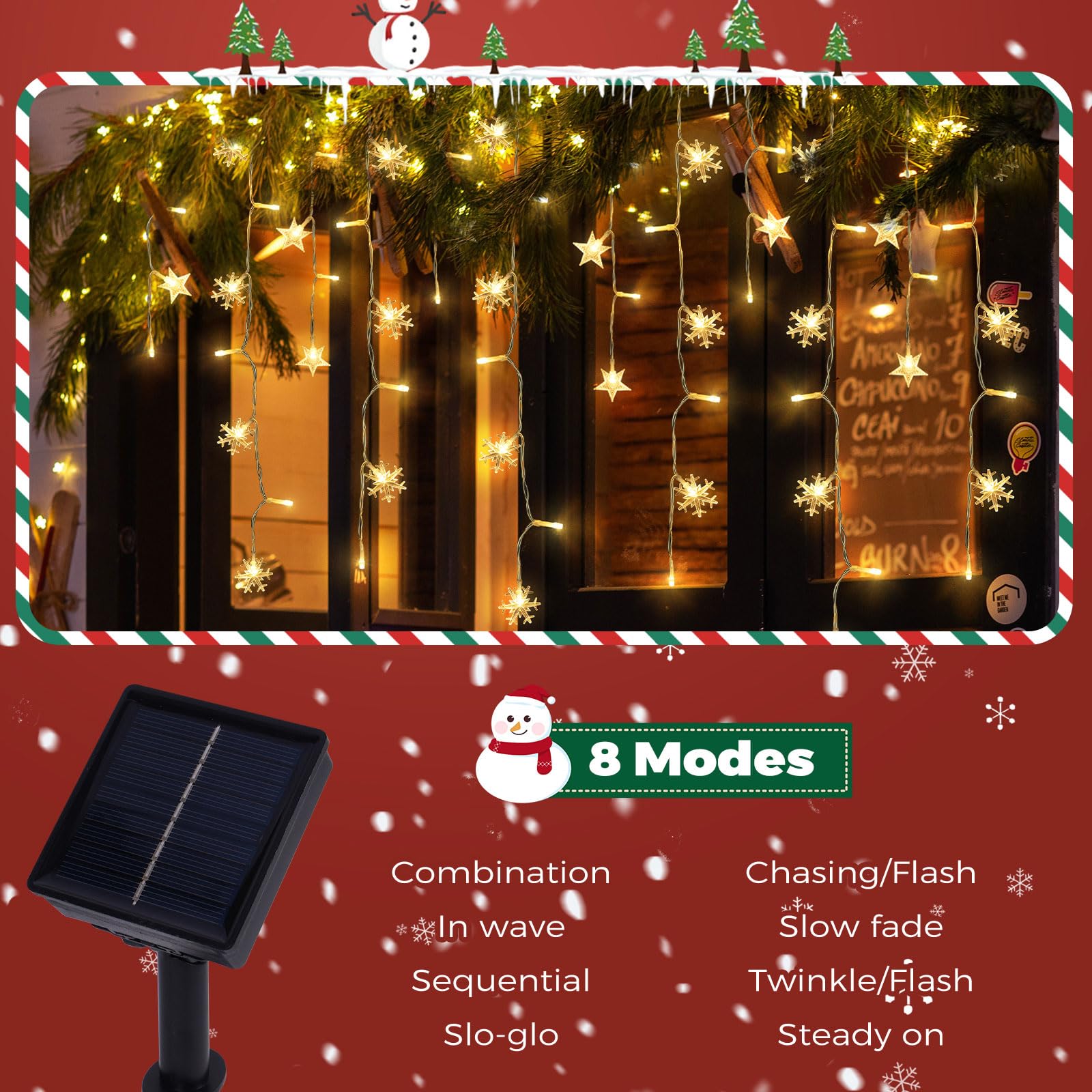 Newhale Solar Icicle Lights, 30.5FT, Warm White, 8 Modes, Waterproof Christmas Decorations for Outdoor Gazebo and Patio