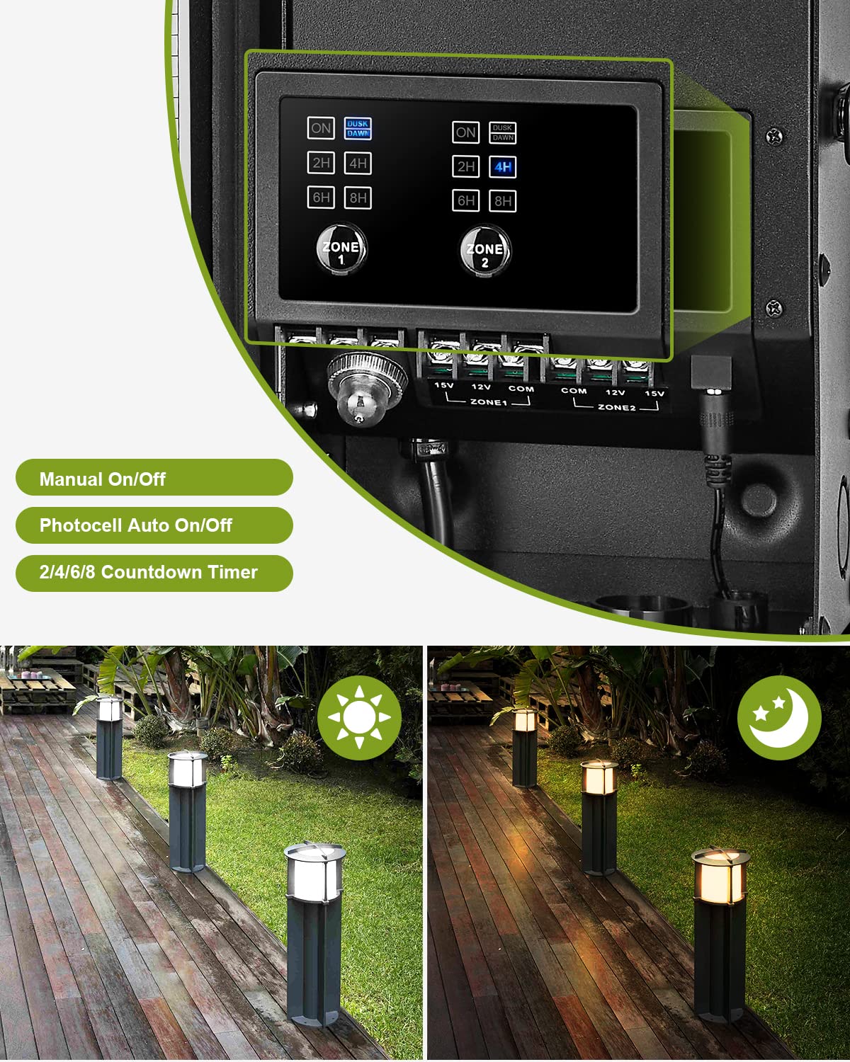 Suraielec 300W Low Voltage Landscape Transformer With 2 Independent Outputs, Indoor Outdoor Light Transformer With Timer And Pho