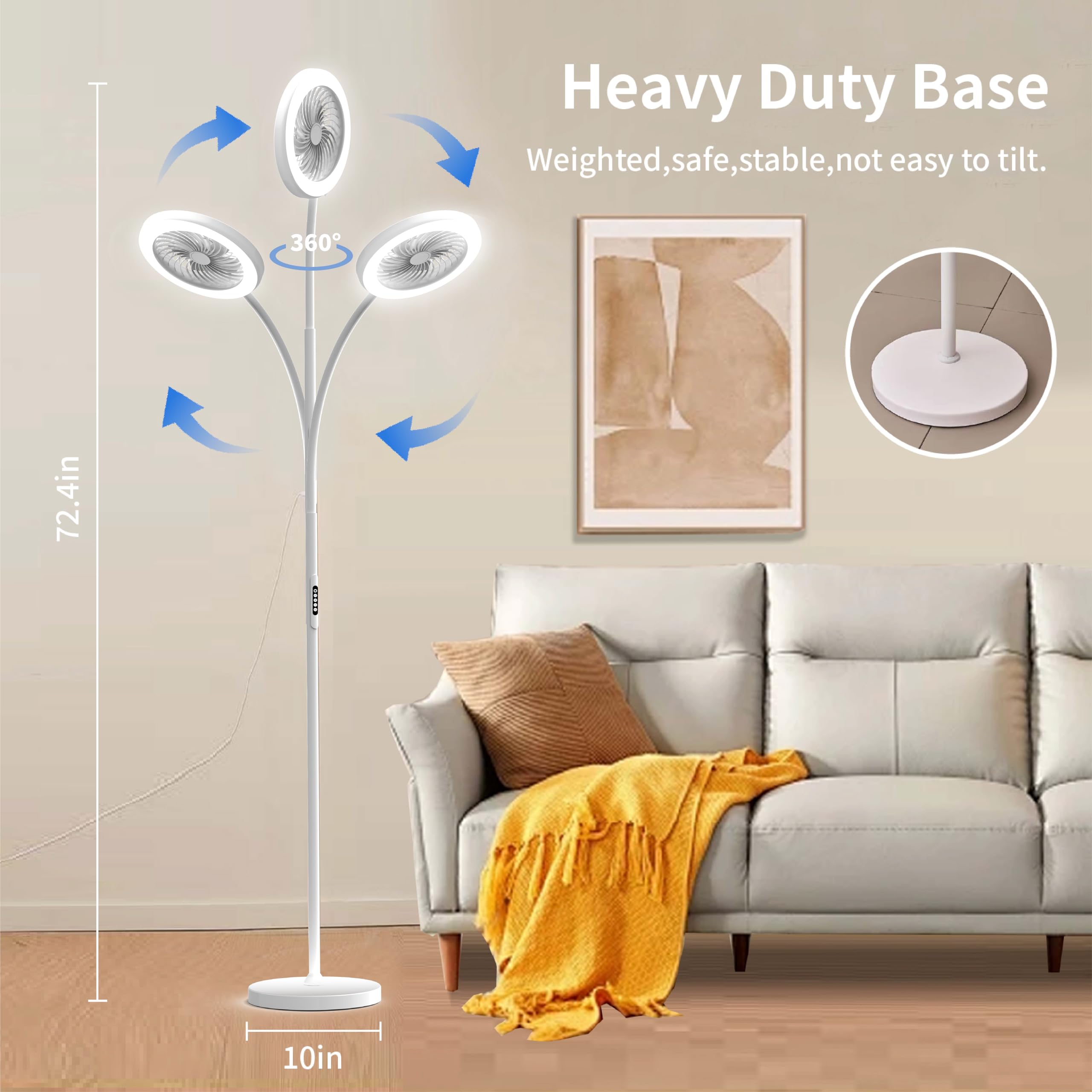 ONIDEK LED Floor Lamp with Fan & RGB Light, Adjustable 3000K-6000K, Remote Control, White, Model LDFS