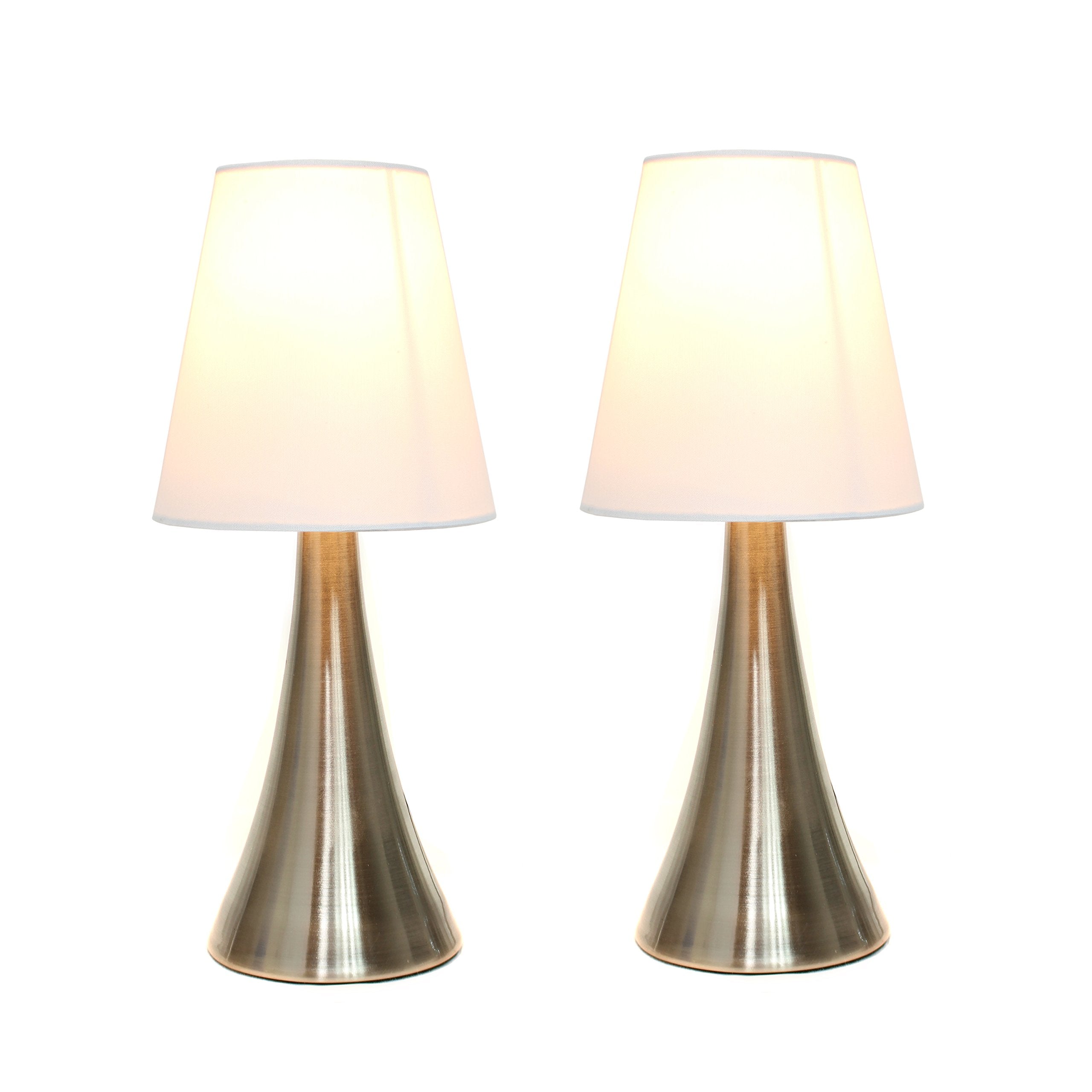 Simple Designs Lt2014-Wht-2Pk Brushed Nickel Mini Touch Table Lamps, Fabric Shades, Pack Of 2, White