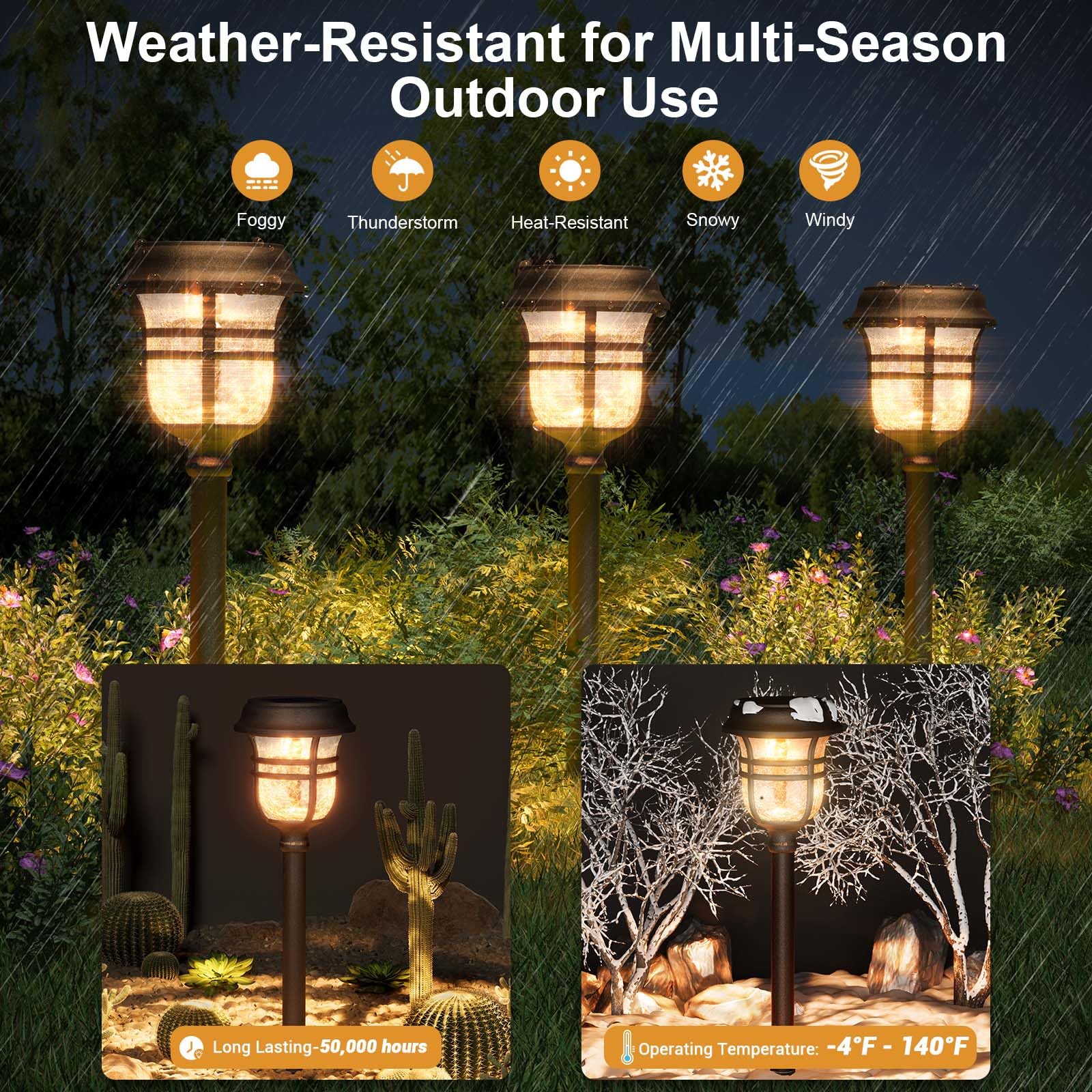XMCOSY+ Solar Outdoor Lights, 7-Color Changing LED, IP65 Waterproof, 6 Pack, Reddish-Brown, Model SL-R120-06