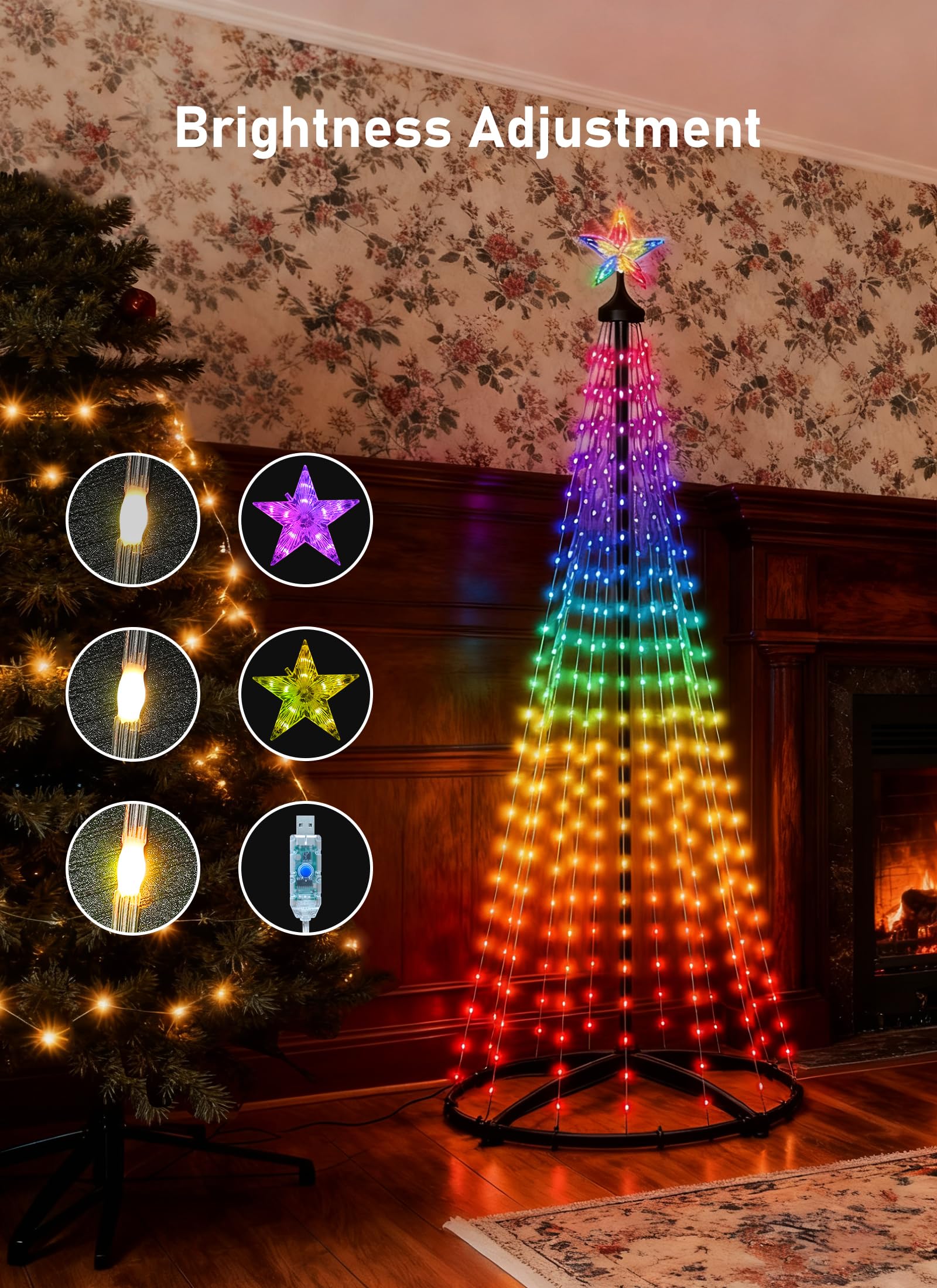 Ahawill 5Ft Christmas Cone Tree Smart Rgb Led Lights With App & Remote Control Music-Synced And Diy Multicolor String Lights Indoor & Outdoor Waterproof Christmas Decoration Lights For House