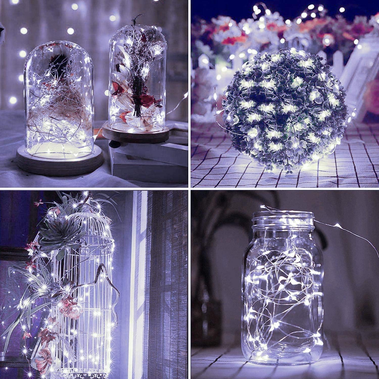 DAYLIGHTIR 4 Pack Solar Powered Copper Wire String Lights, 400LED, Waterproof, 8 Modes, White, Model 2
