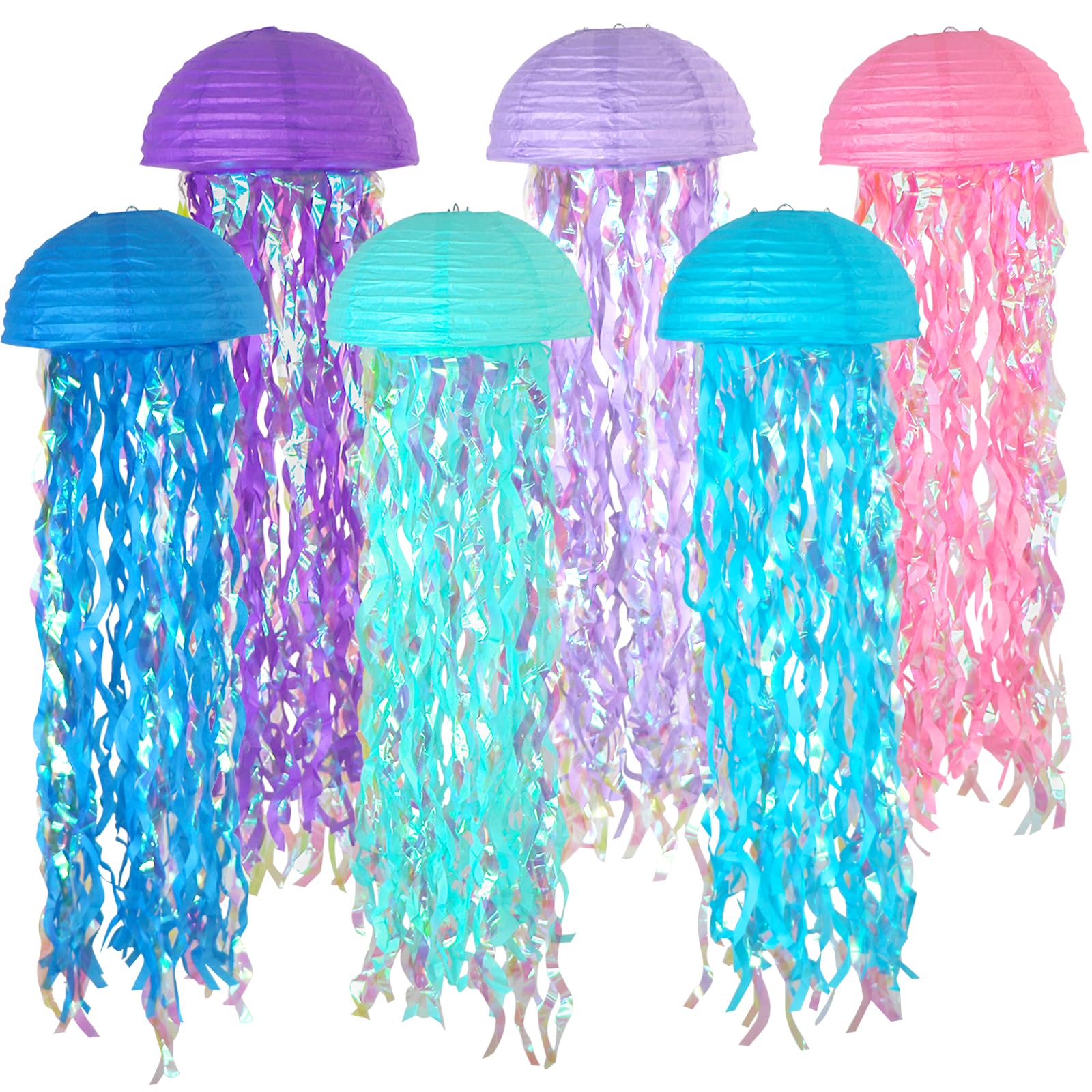 6 Packs Jellyfish Paper Lanterns Hanging Mermaid Wishes Lantern Ocean Theme Party Supplies Great For Kids Birthday Decors, Baby 