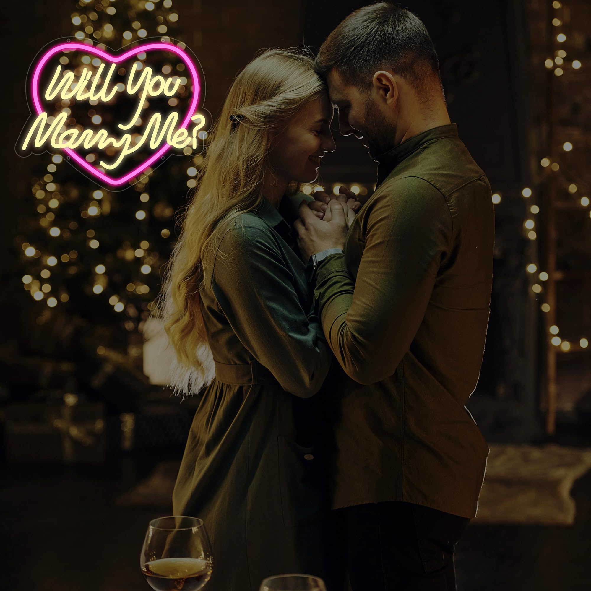 Moneter Will You Marry Me Neon Sign - 16.34"x12.8" LED Acrylic Wedding Decor, USB Powered Engagement Gift