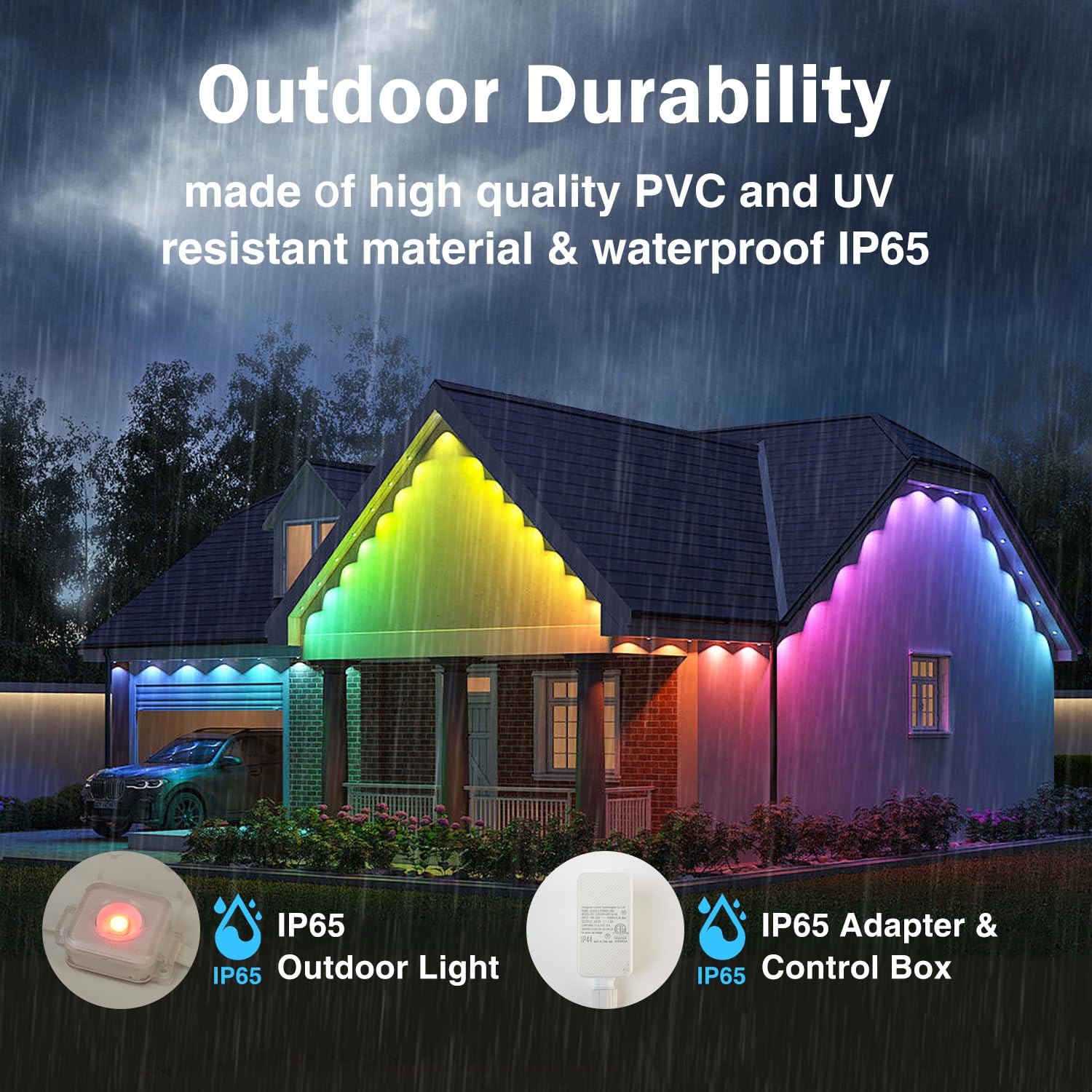 Heromind 100ft Smart RGB LED Outdoor Lights, Waterproof PVC, 8000 Hour Life, Multicolored Christmas Decorations