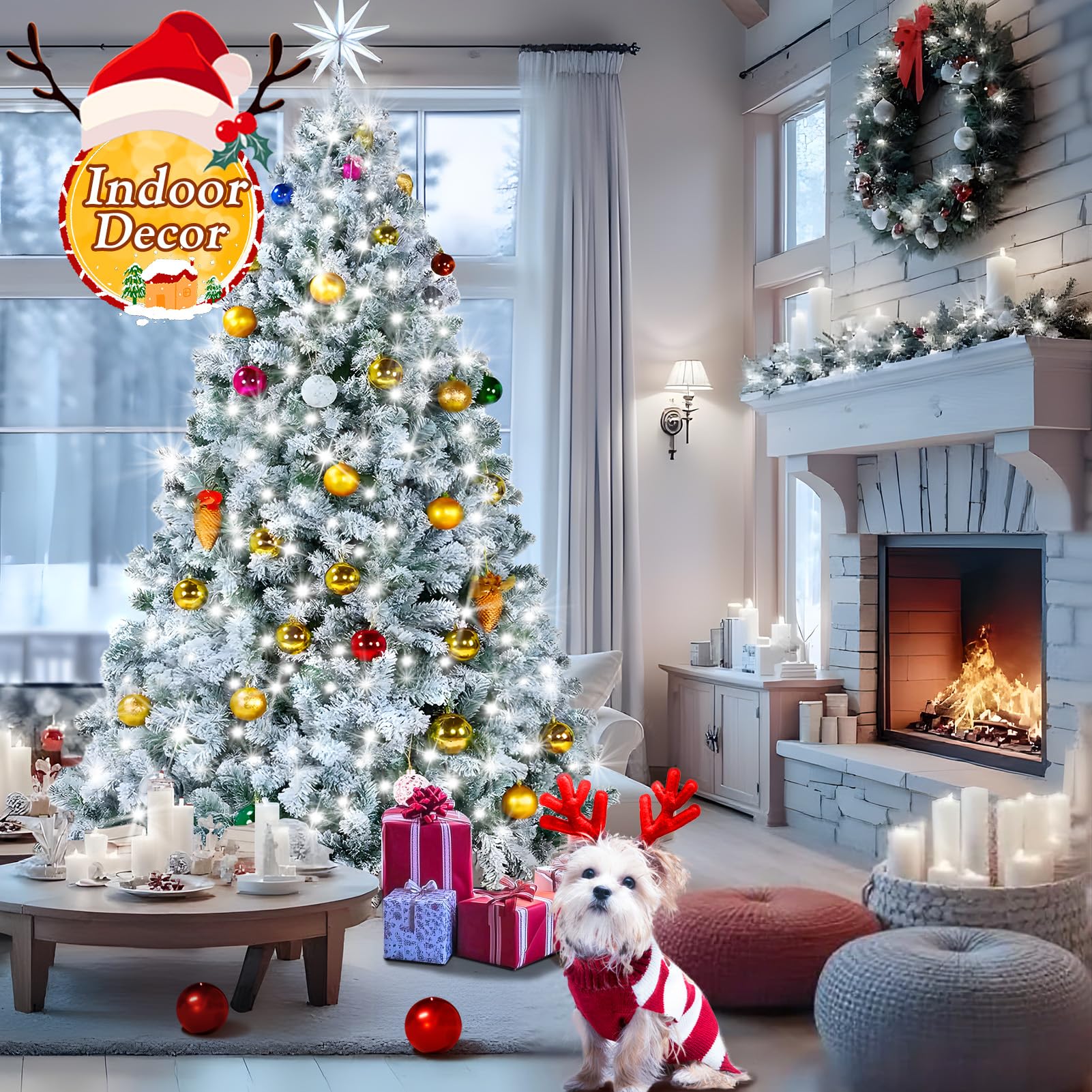 KNONEW 500 LED Outdoor Christmas Lights, 197ft String, Cool White, Waterproof, 8 Modes, Model 68KN-168LIG-NIU