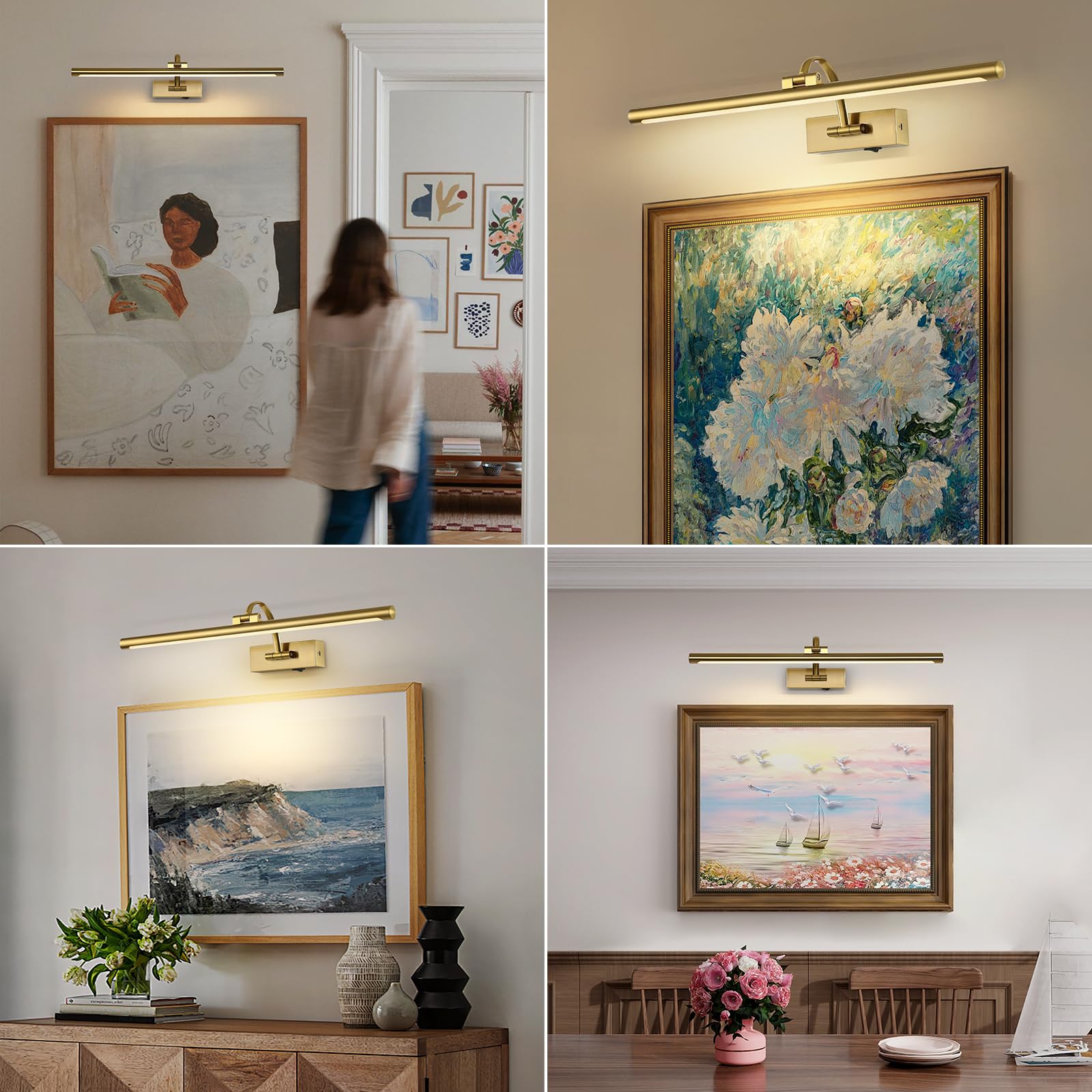DESOOP Wireless Picture Lights - 24 Inch Brass Art Lighting with Remote & Timer, Battery Operated, Model 7115, Warm White