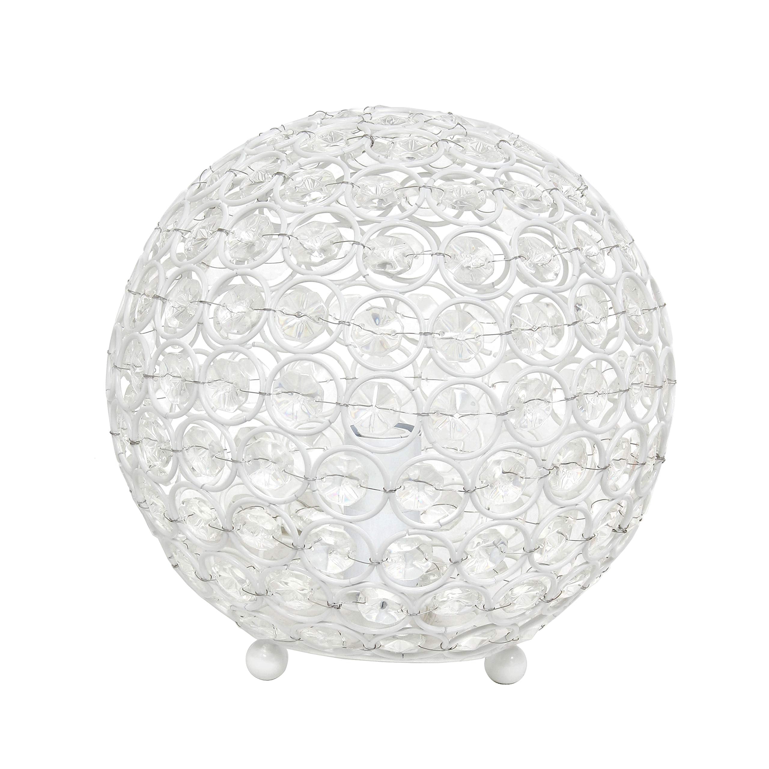 Elegant Designs Lt1026-Wht 8&quot; Elipse Crystal Collection Metal Crystal Ball Sequin Table Desk Lamp For Accent Lighting, Décor, Living Room, White