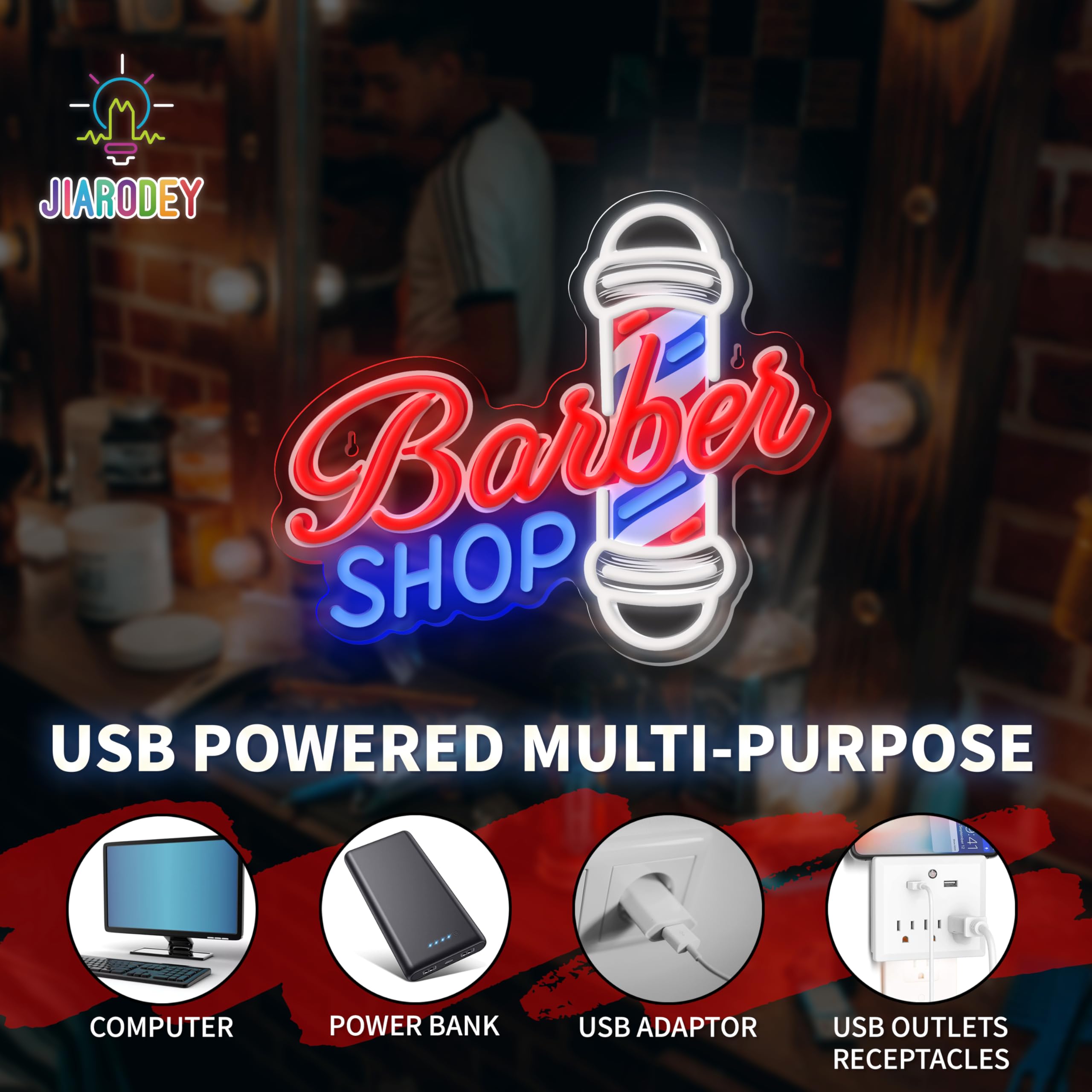Barber Shop Neon Sign For Wall Decor Led Barber Pole Neon Light Bright Barbershop Window Sign For Storefront  Salon  Haircut Shop Decor Usb Powered