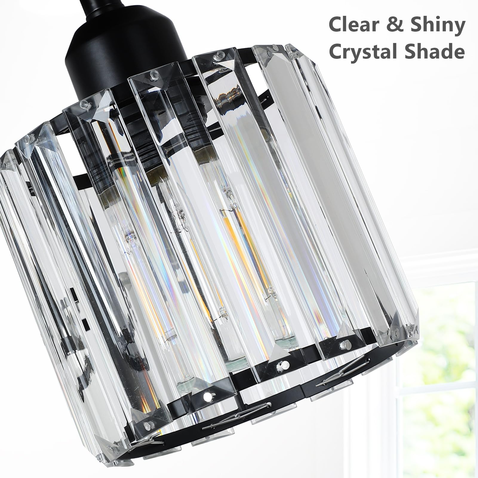 Crystal Semi Flush Mount Ceiling Light 3-Light Black Close To Ceiling Light Fixtures Kitchen Light Fixture With Clear Crystal Shades Hallway Light Fixtures For Kitchen Entryway Bedroom Bathroom