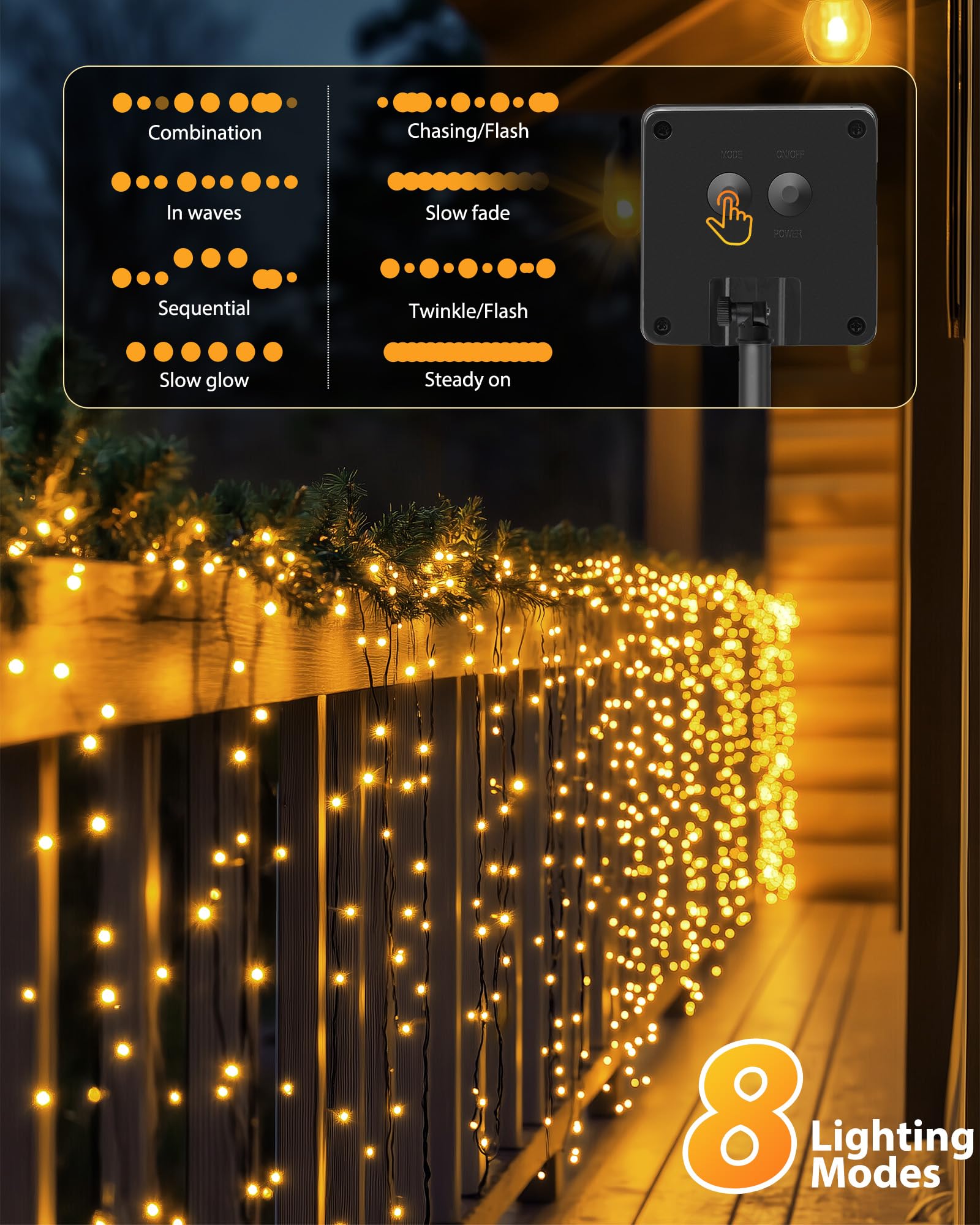 Brightown Solar String Lights 92Ft, 240 LED, Waterproof, 8 Modes, Warm White, 2 Pack for Patio, Yard, Garden Decorations