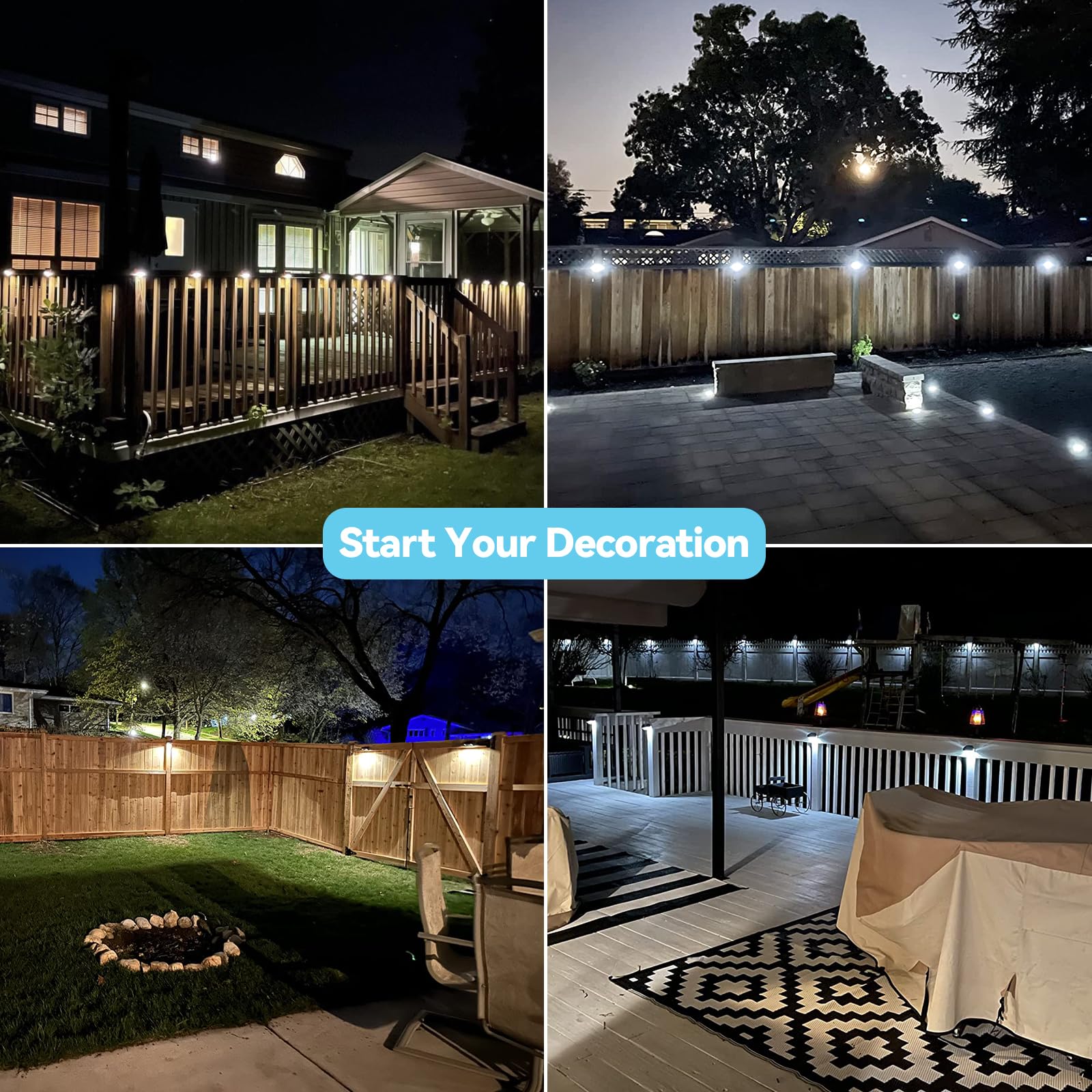 Bridika Solar Fence Lights - 8 Pack Warm & Cool White Waterproof Outdoor Wall Lights for Backyard, Patio, Deck Railing, Stair