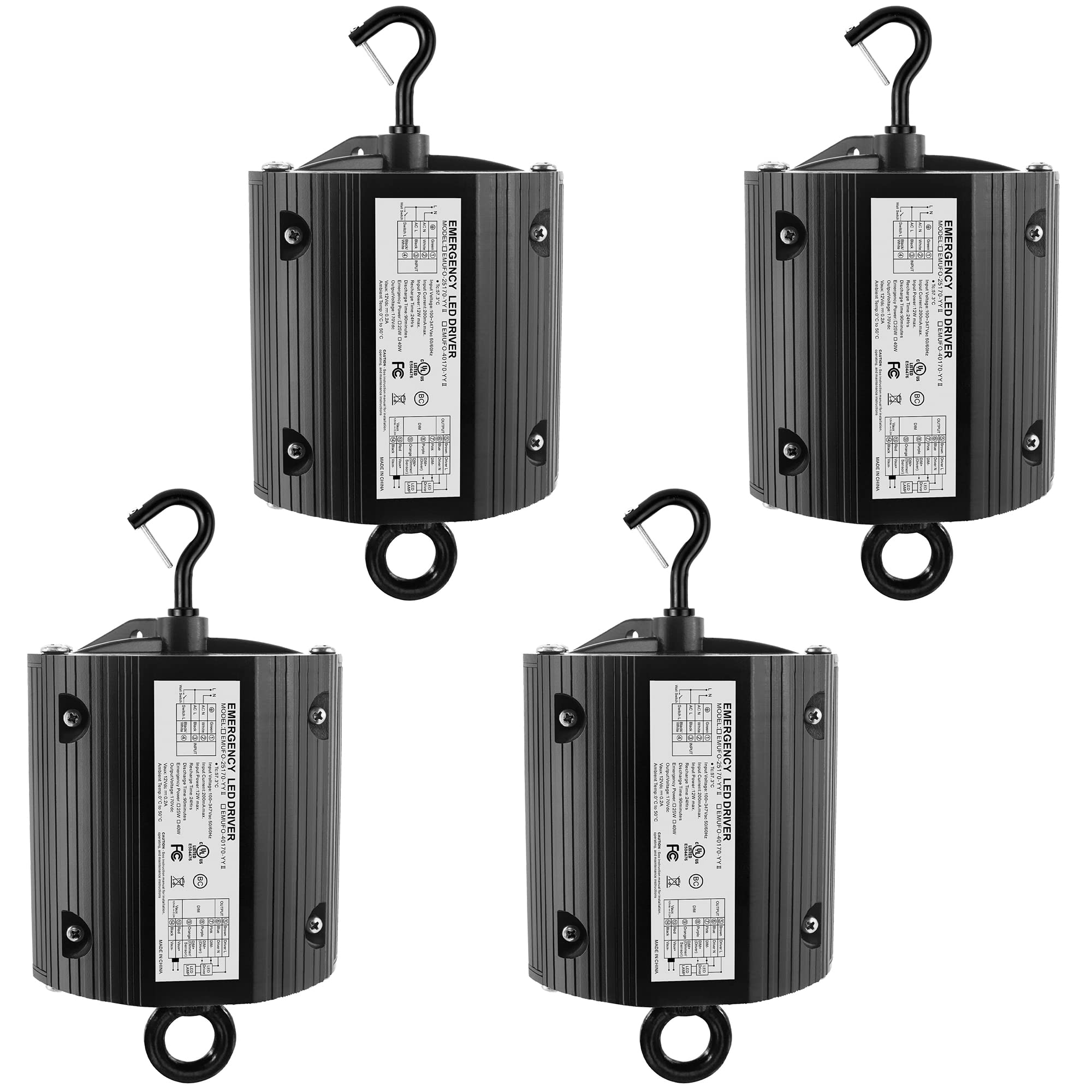 40W Led Emergency Backup Driver, Rechargeable Battery For Dimmable Ufo High Bay Light, Ac 100-347V To Dc 170V, 90-Min Emergency