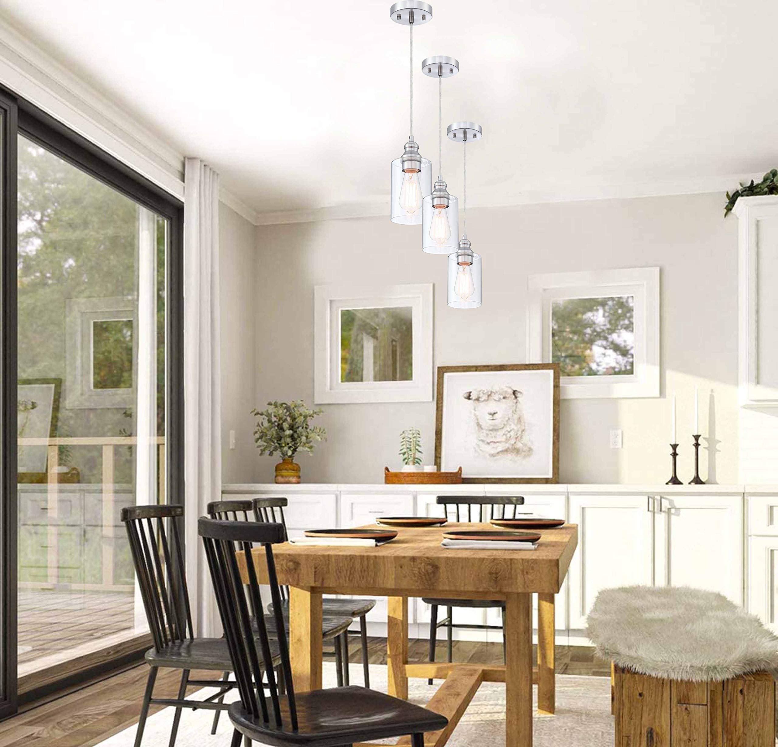 WISBEAM Pendant Lighting Fixture, Nickel Metal, E26 Base, 60W Max, 3-Pack, ETL Rated, Model WS-PDL004