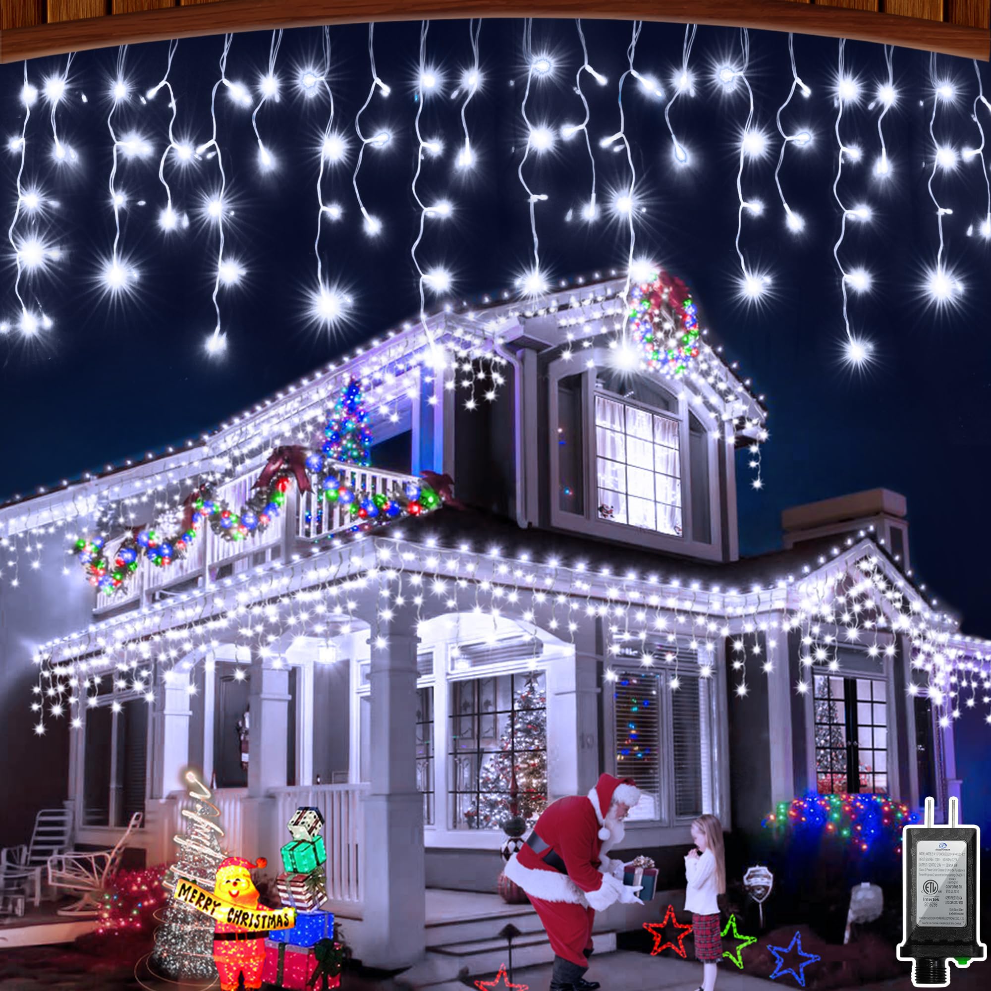 50FT 504 LED Outdoor Christmas Lights - 112 Ice Drops  12 Pro Modes with Timer Memory & Brightness  Waterproof Hanging Ice String Light for Holiday Wedding Garden Fence House Decor (Cool White)