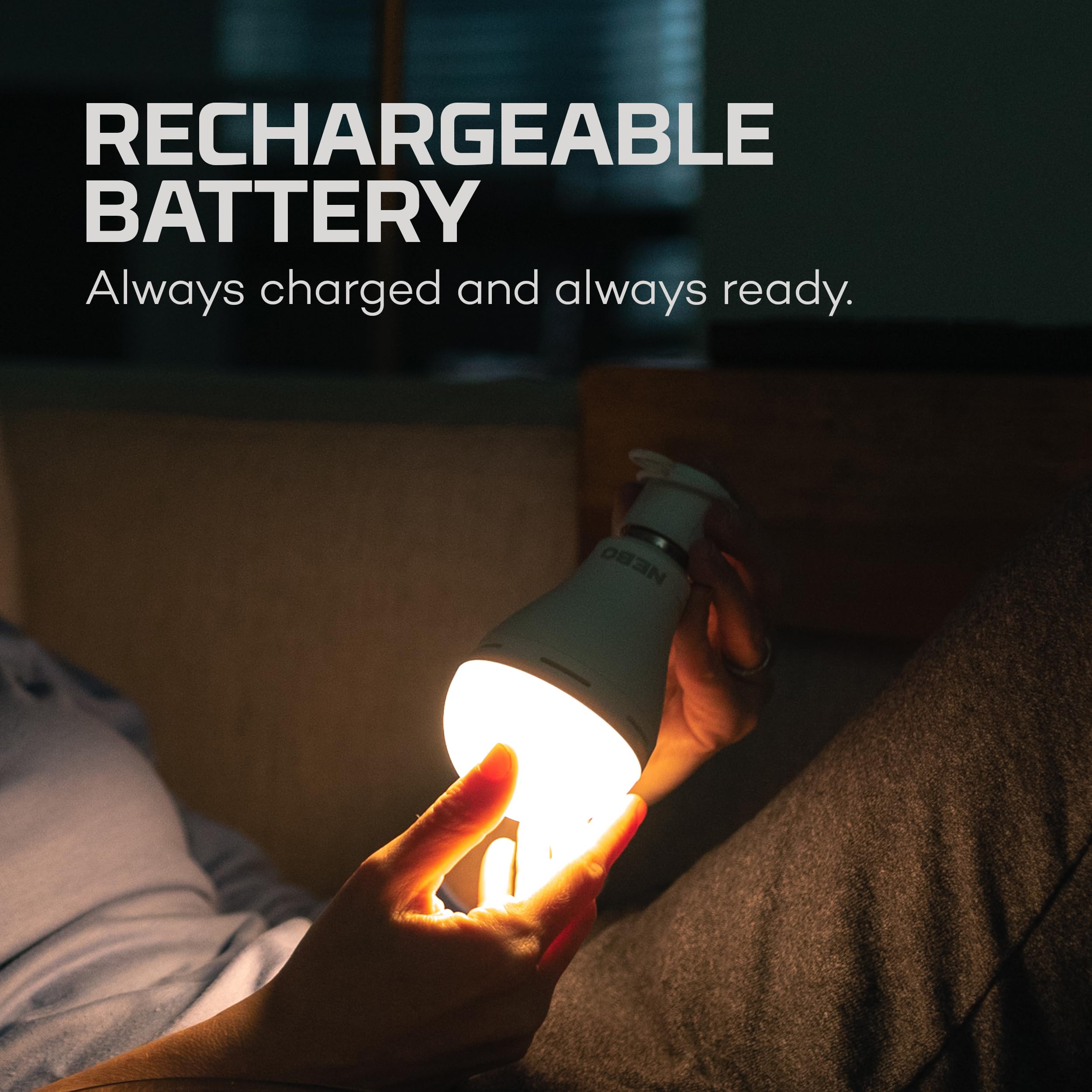 NEBO BLACKOUT BACKUP Emergency Bulb - 850 Lumens, 4 Light Modes, LED Rechargeable, E26 Base, White, Model NEB-ARE-0003