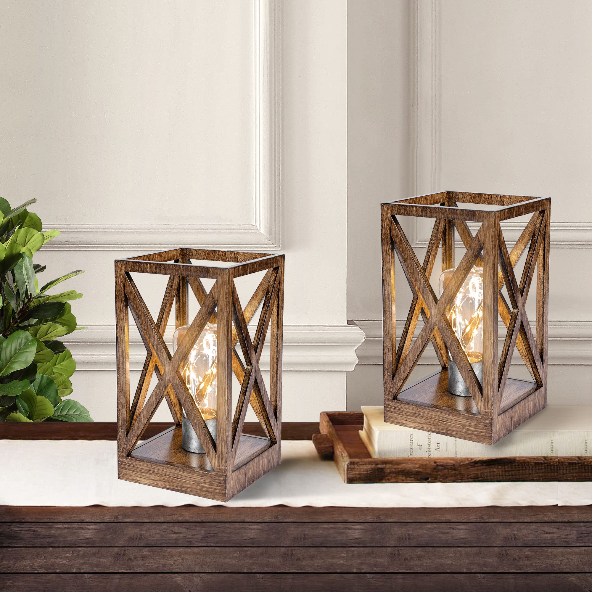 Wingbo 2 Pack Retro Battery Powered Table Lamps, Faded Brown, Indoor/Outdoor Use