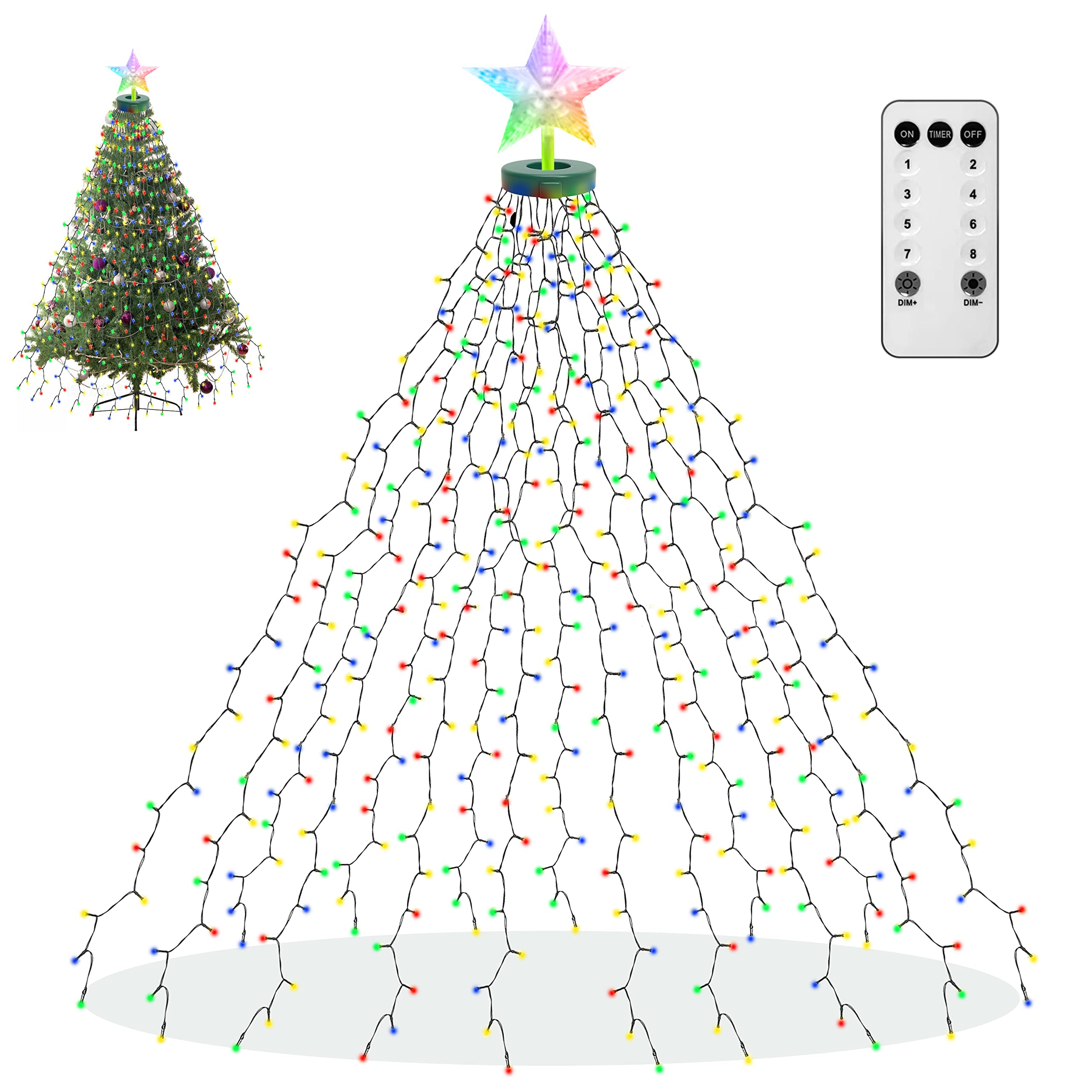 Aneeway Christmas Tree Lights - 410 Led Multicolor String Lights, 6.6Ft, 8 Modes, Remote Control, Memory Function