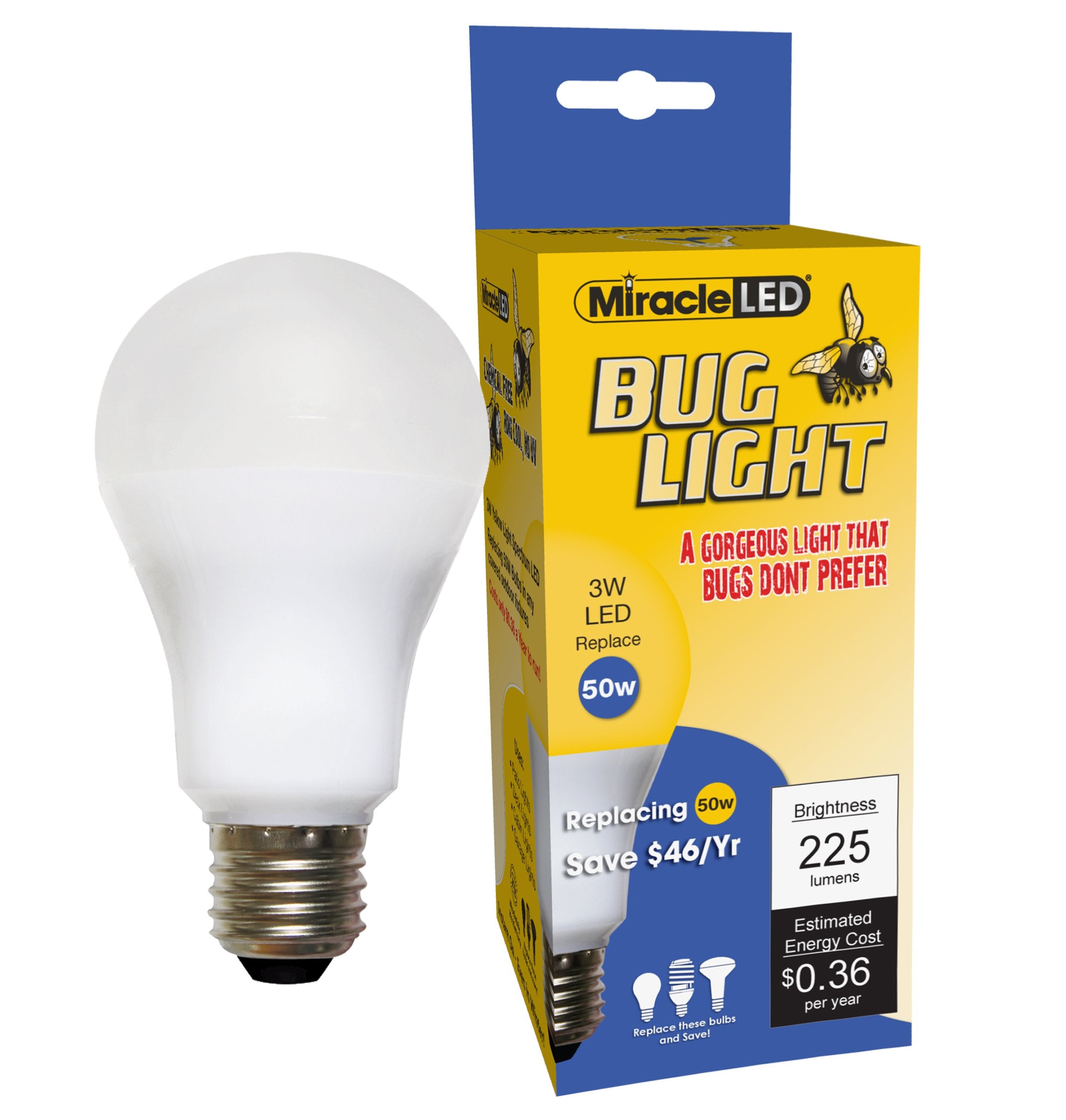 Miracleled Bug Light Bulb, Yellow, Replaces Energy Sucking Old 50 And 60 Watt Bug Lights On Your Porch And Patio With Amazing Me